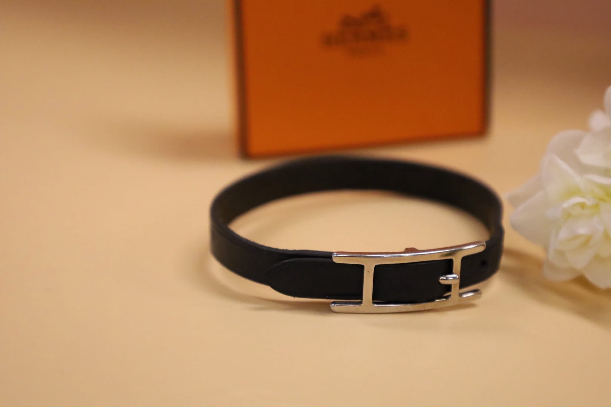 HERMES BRACLET LEATHER BLACK SHW