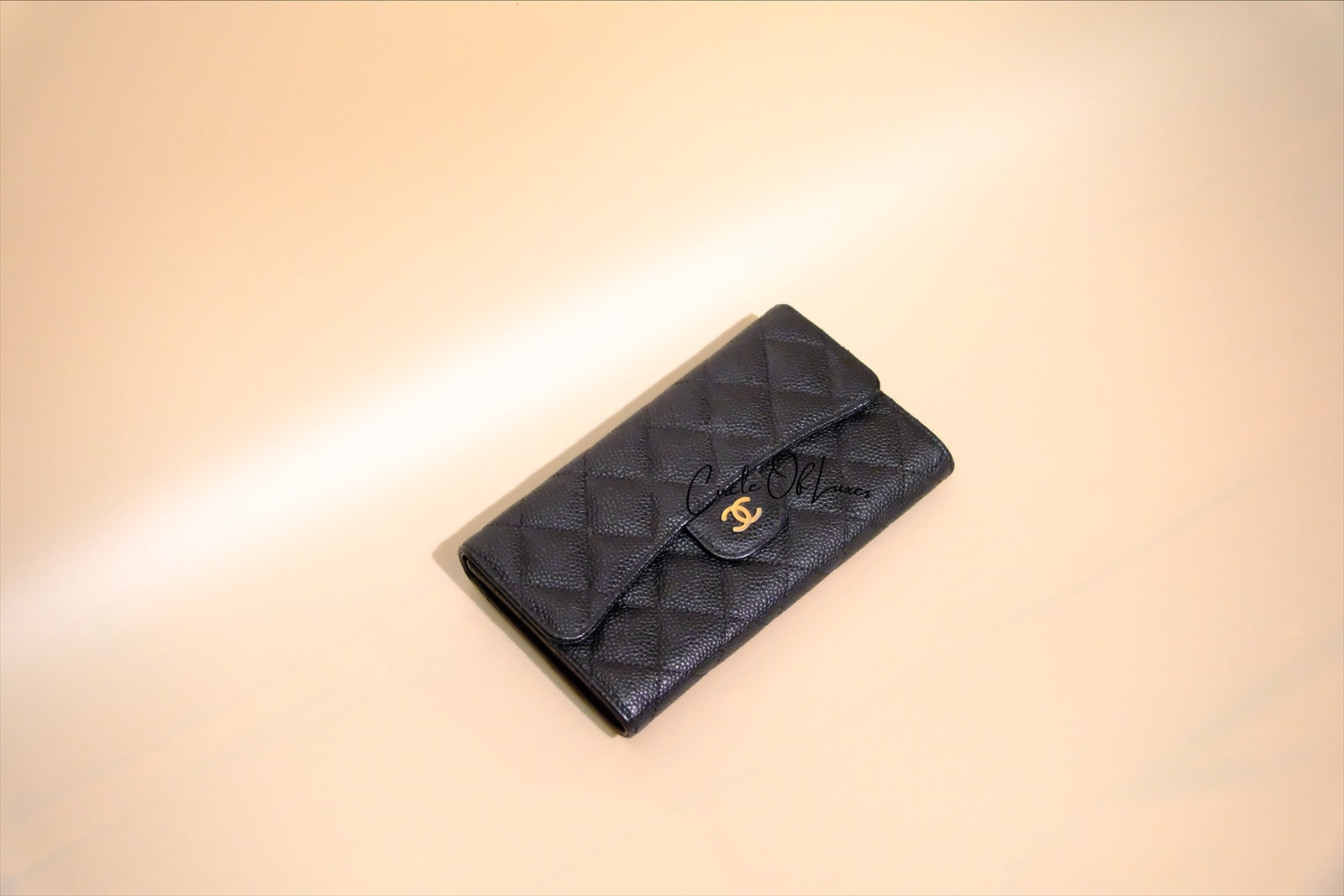 CHANEL TRIFOLD LONG WALLET BLACK CAVIAR GHW