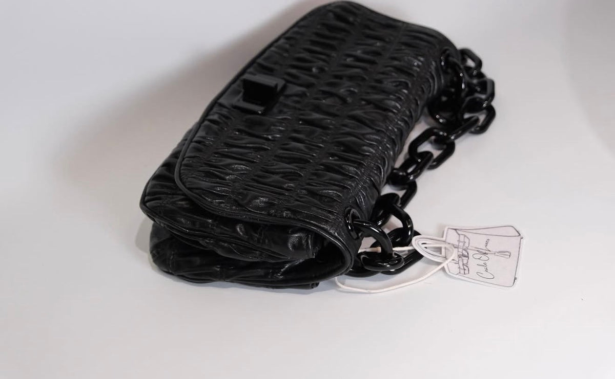 PRADA BLACK VERNIS GAUFRE FLAP BAG