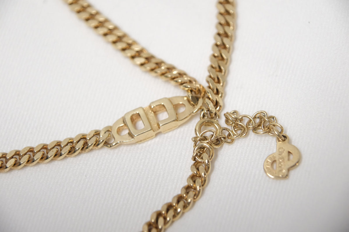 DIOR CD LOGO CHAIN NECKLACE METAL GOLD TONE