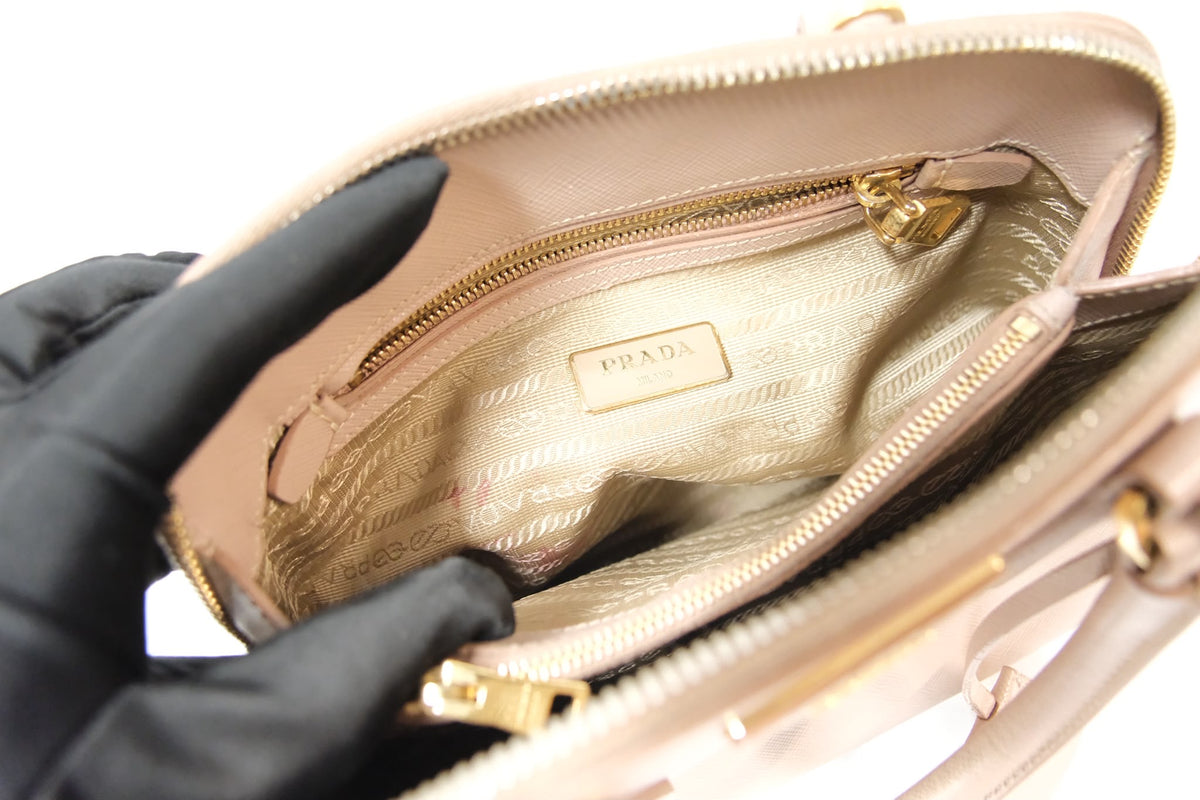 Prada Promenade Small Bag  Powder Pink Saffiano Leather & Gold Tone Hardware