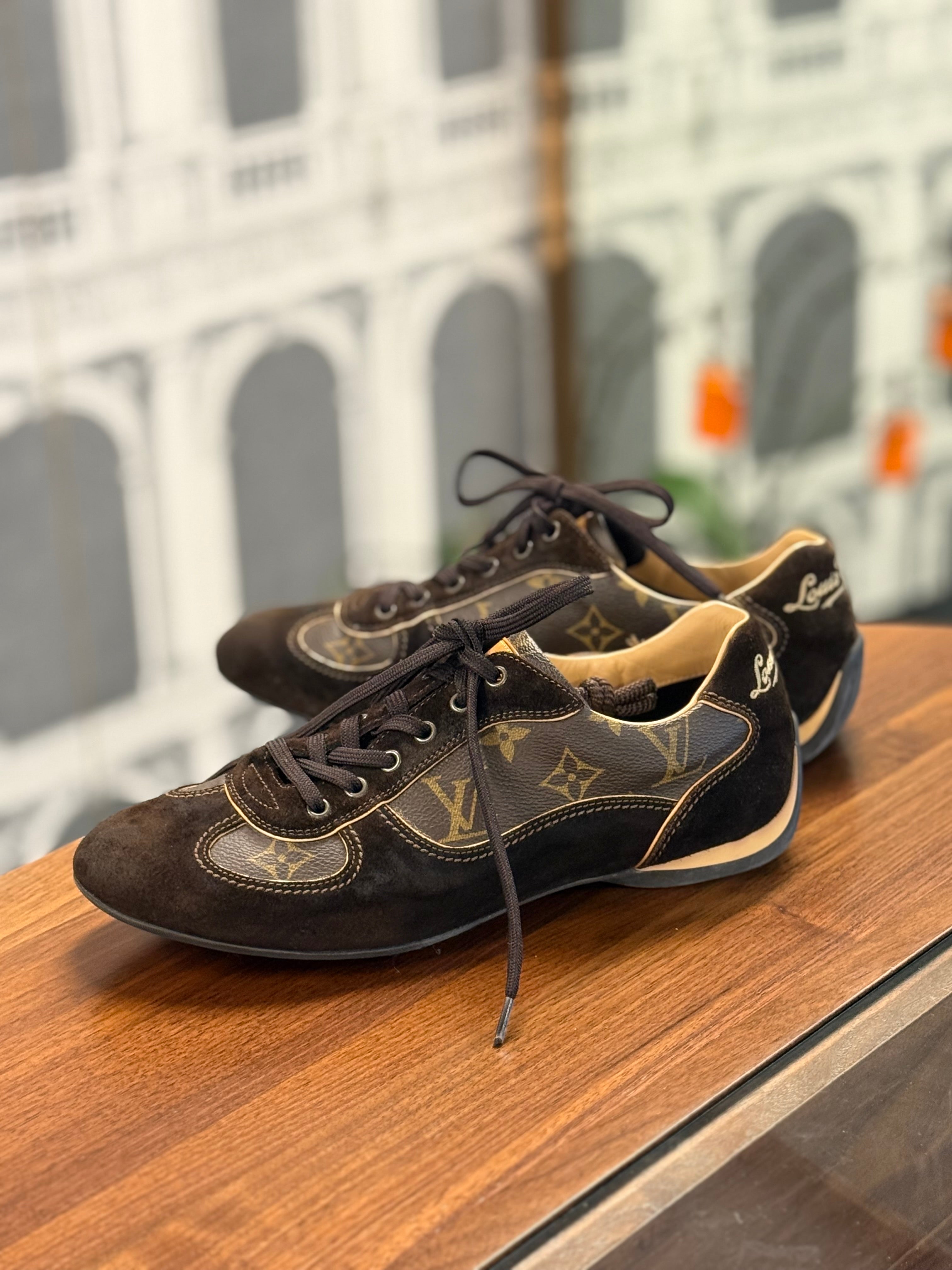 LOUIS VUITTON MONOGRAM/SUEDE SNEAKERS SIZE US 5 1/2