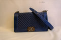 CHANEL BOY MEDIUM BLUE CALFSKIN RHW