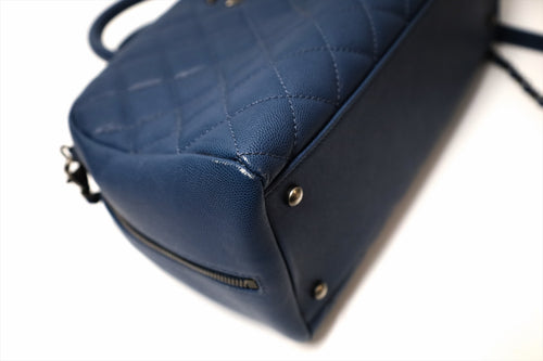Chanel Quilted Bowling Bag Blue Caviar Leather Rhw