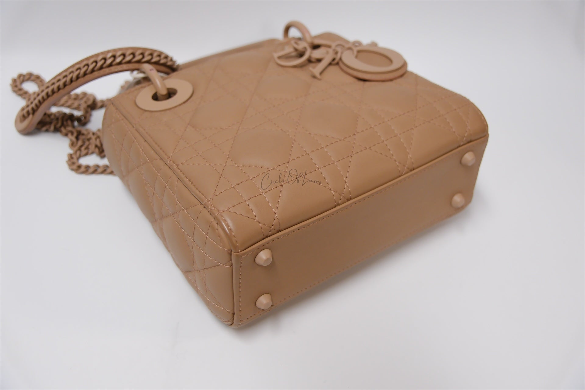 CHRISTIAN DIOR ULTRA MATTE CALFSKIN CANNAGE MINI LADY DIOR LIGHT BEIGE