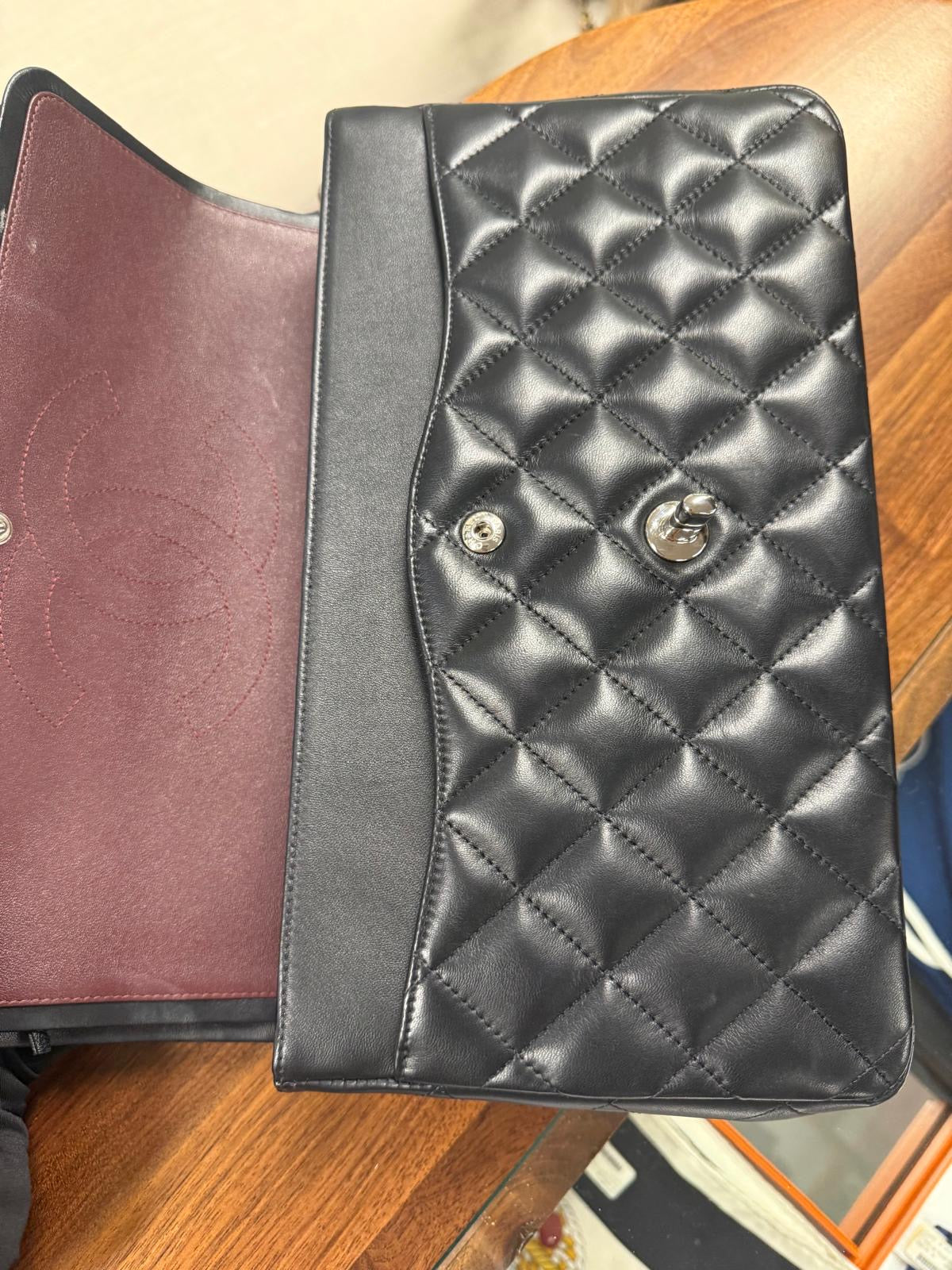 CHANEL JUMBO CLASSIC FLAP BLACK LAMSKIN SHW