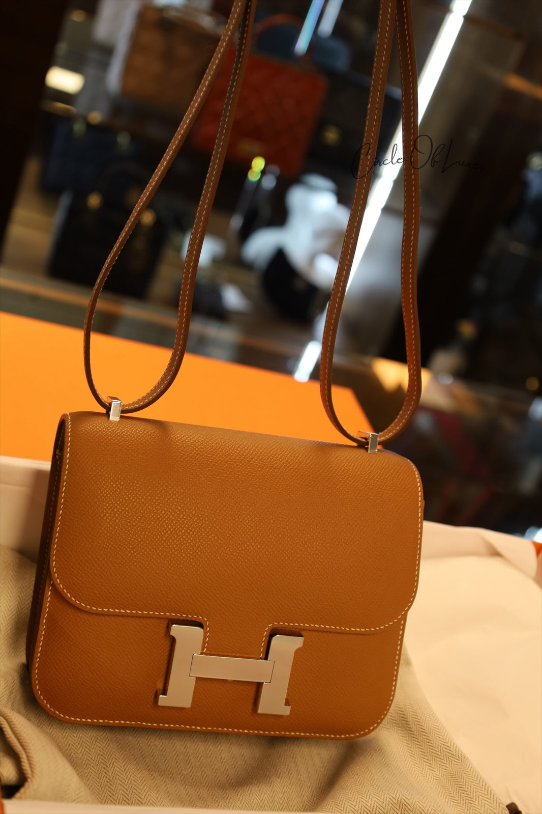 HERMES MINI CONSTANCE GOLD EPSOM PHW STAMP W