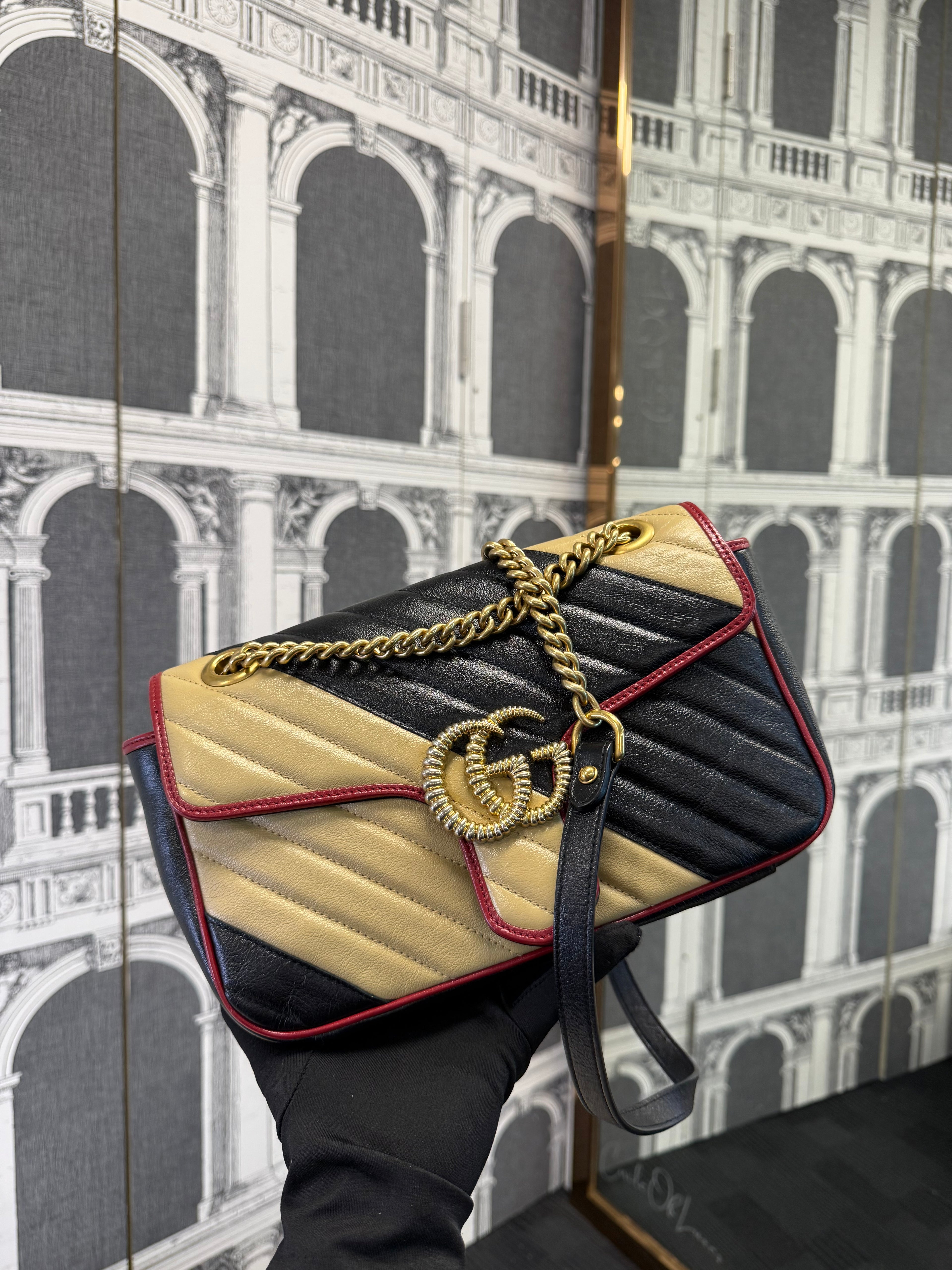 GUCCI SMALL MARMONT COLOUR BLOCK LEATHER   GHW