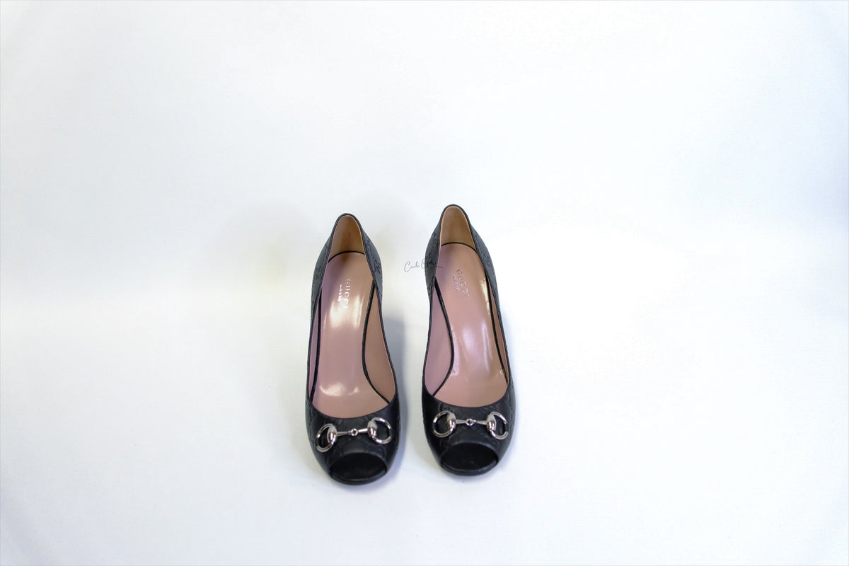 GUCCI GUCCISIMA GG PEEP TOE HORSEBIT PUMP SIZE 38