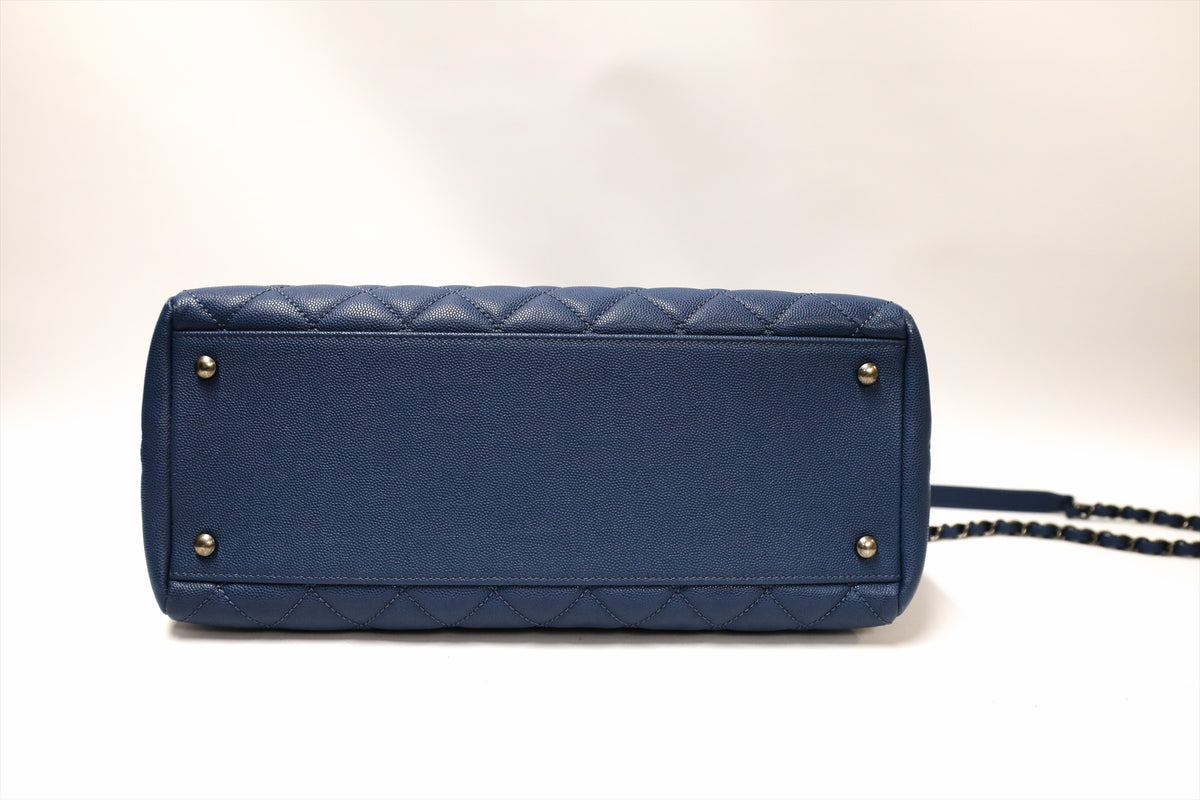 Chanel Quilted Bowling Bag Blue Caviar Leather Rhw