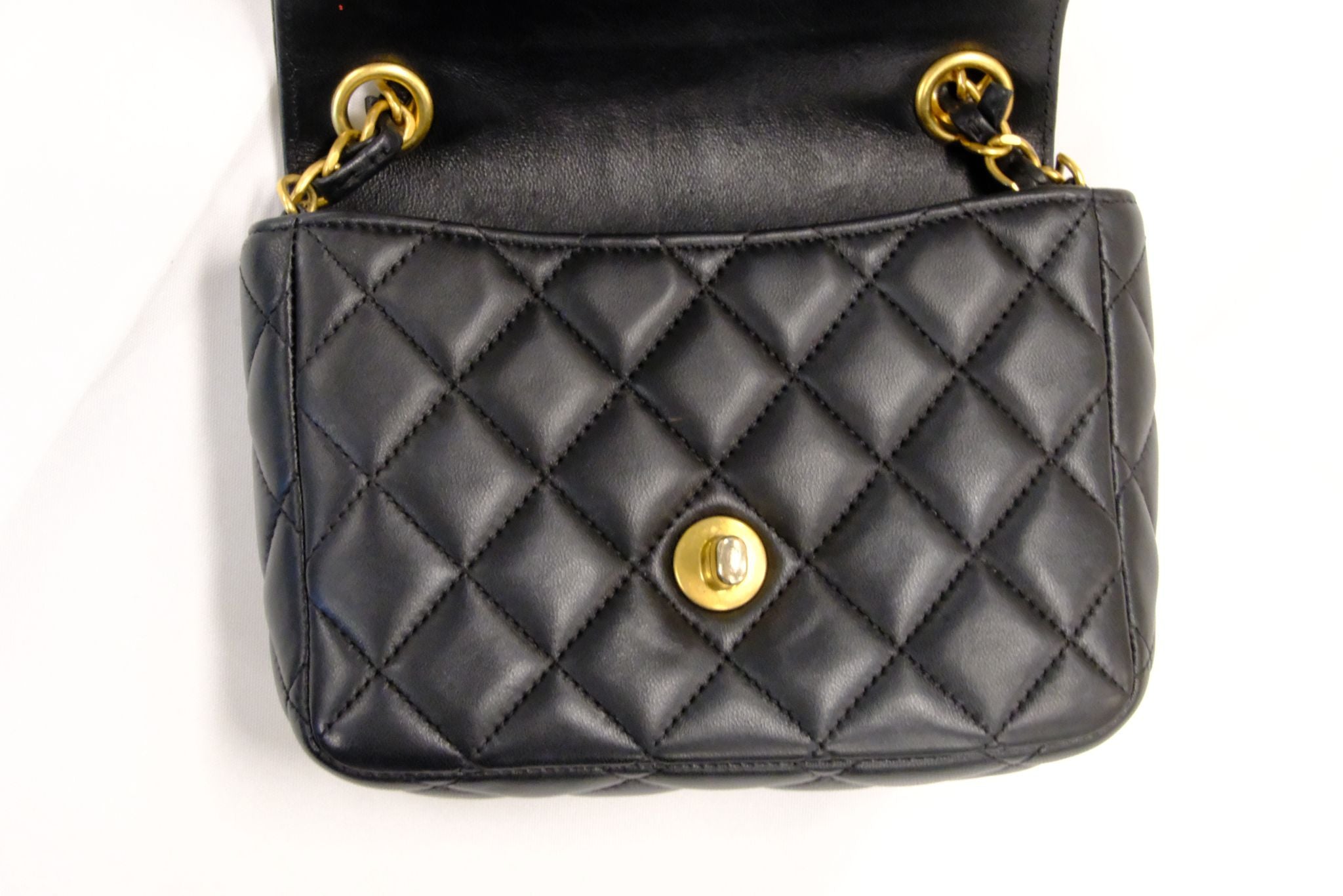 CHANEL 23C BLACK MINI SQUARE LAMSKIN CHARM COIN