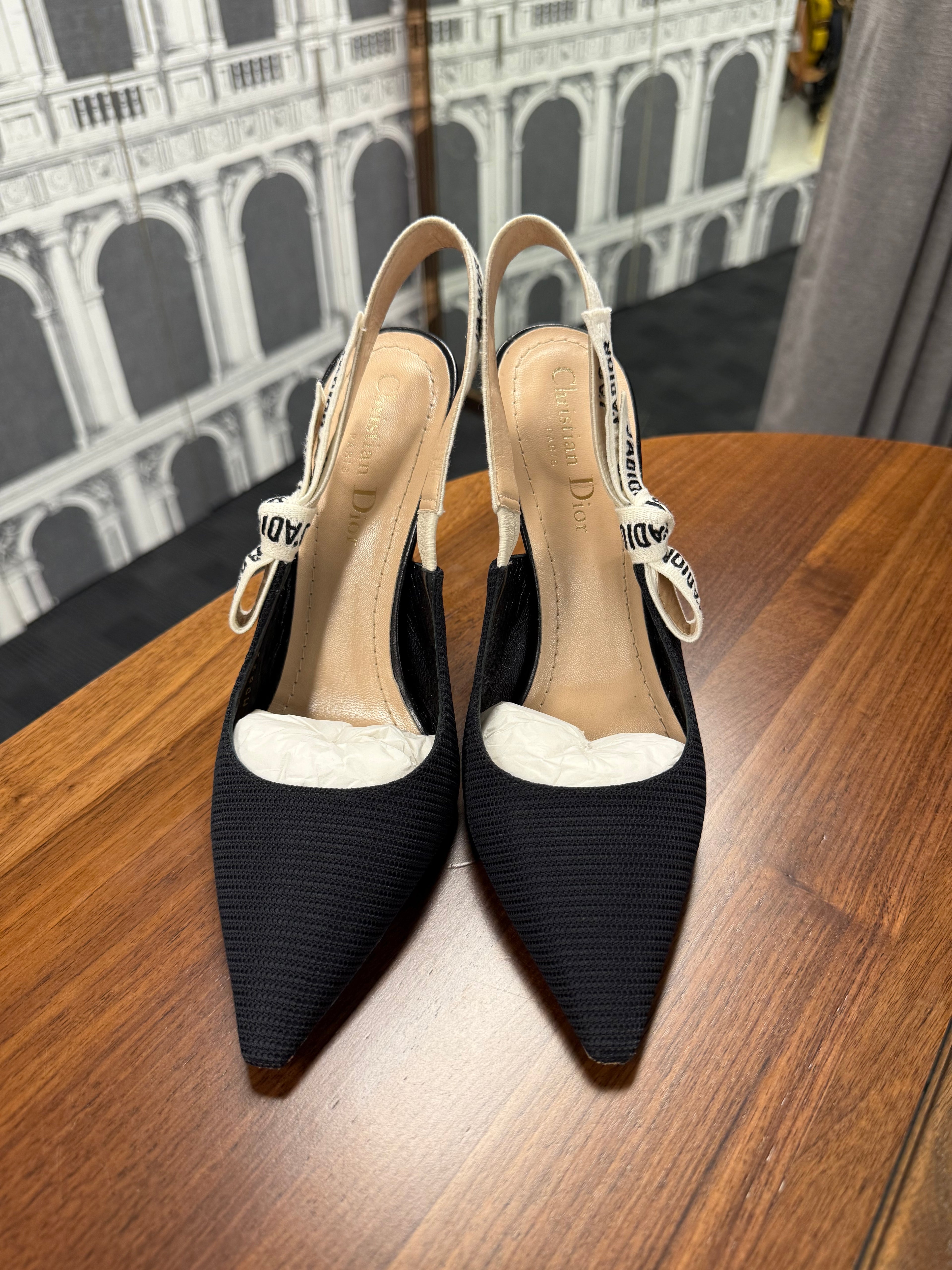 J’ADIOR SLINGBACK PUMP BLACK TECHNICAL FABRIC SIZE 36.5 (6cm)