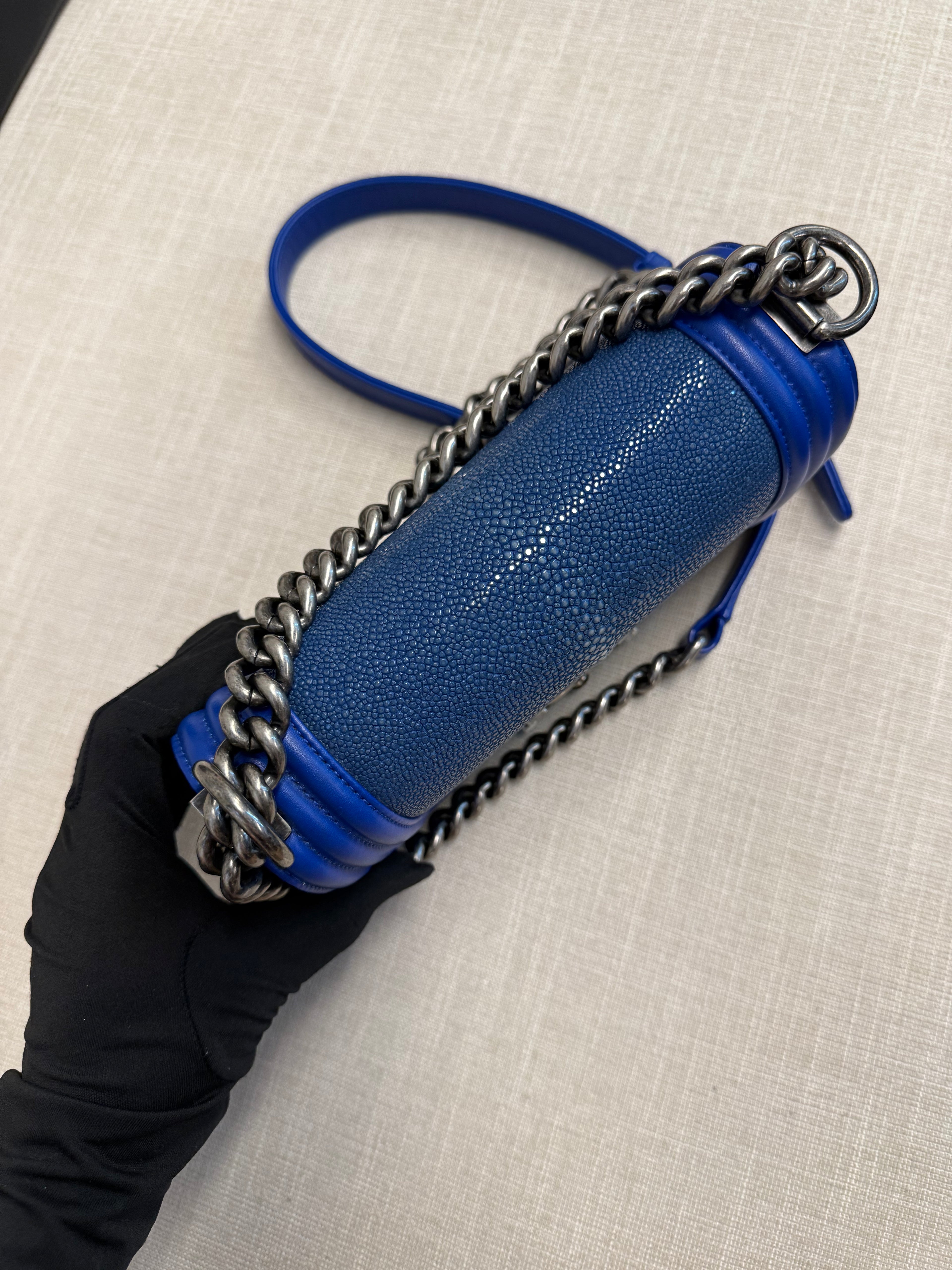 CHANEL SMALL BOY STINGRAY BLUE RHW