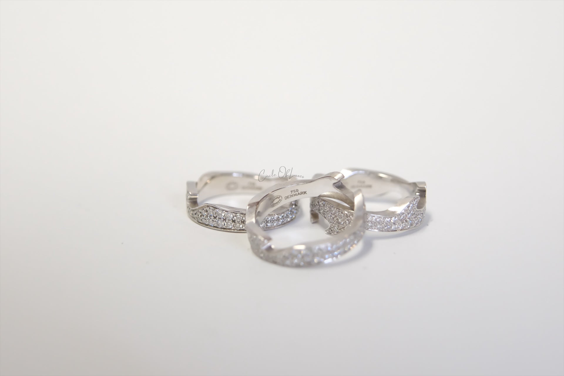 GEORG JENSEN FUSION GOLD DIAMOND 3 PIECE PUZZLE RING SET size 49