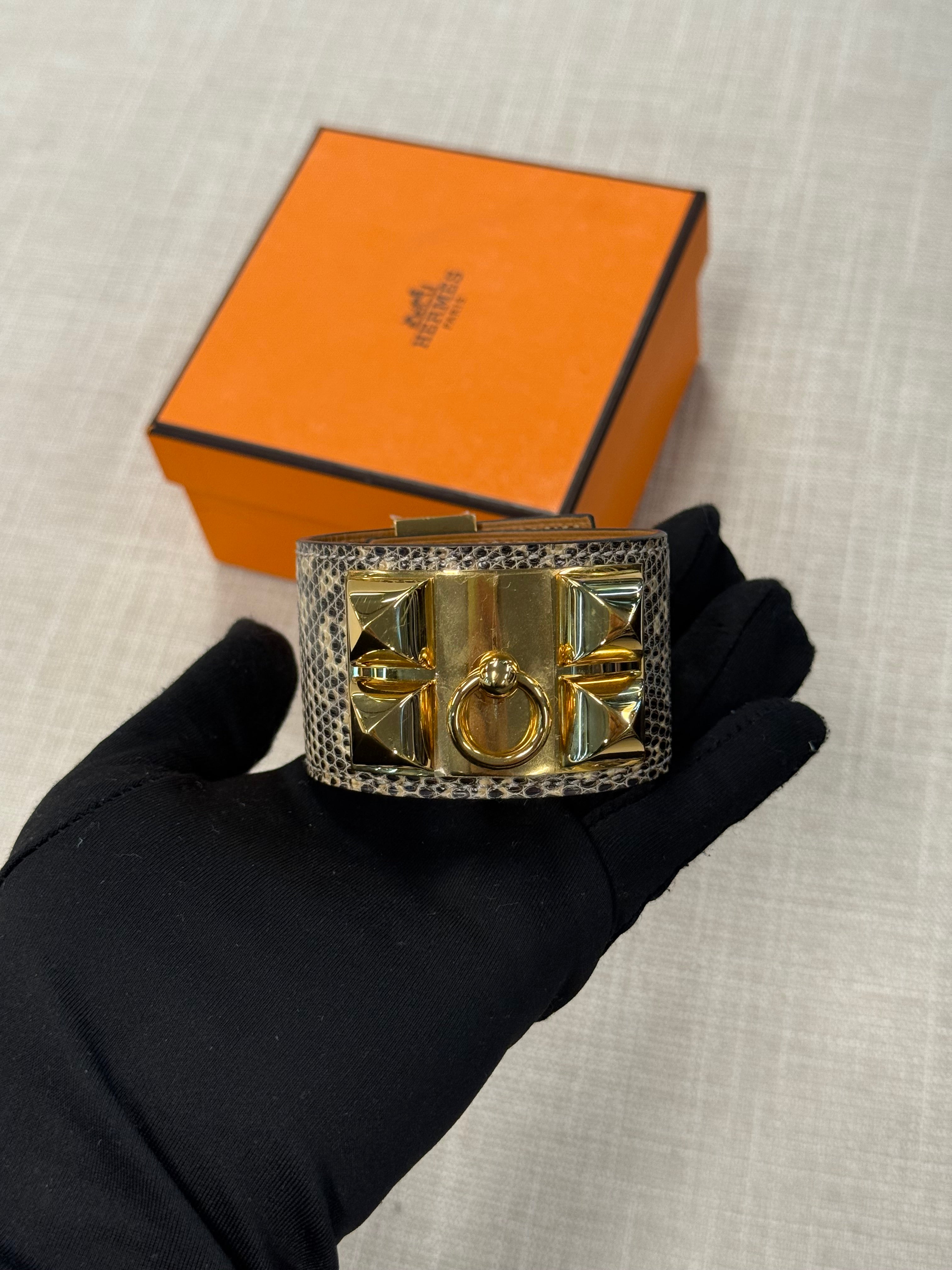 HERMES CDC LIZARD BRACLET GHW STAMP Y SIZE T3