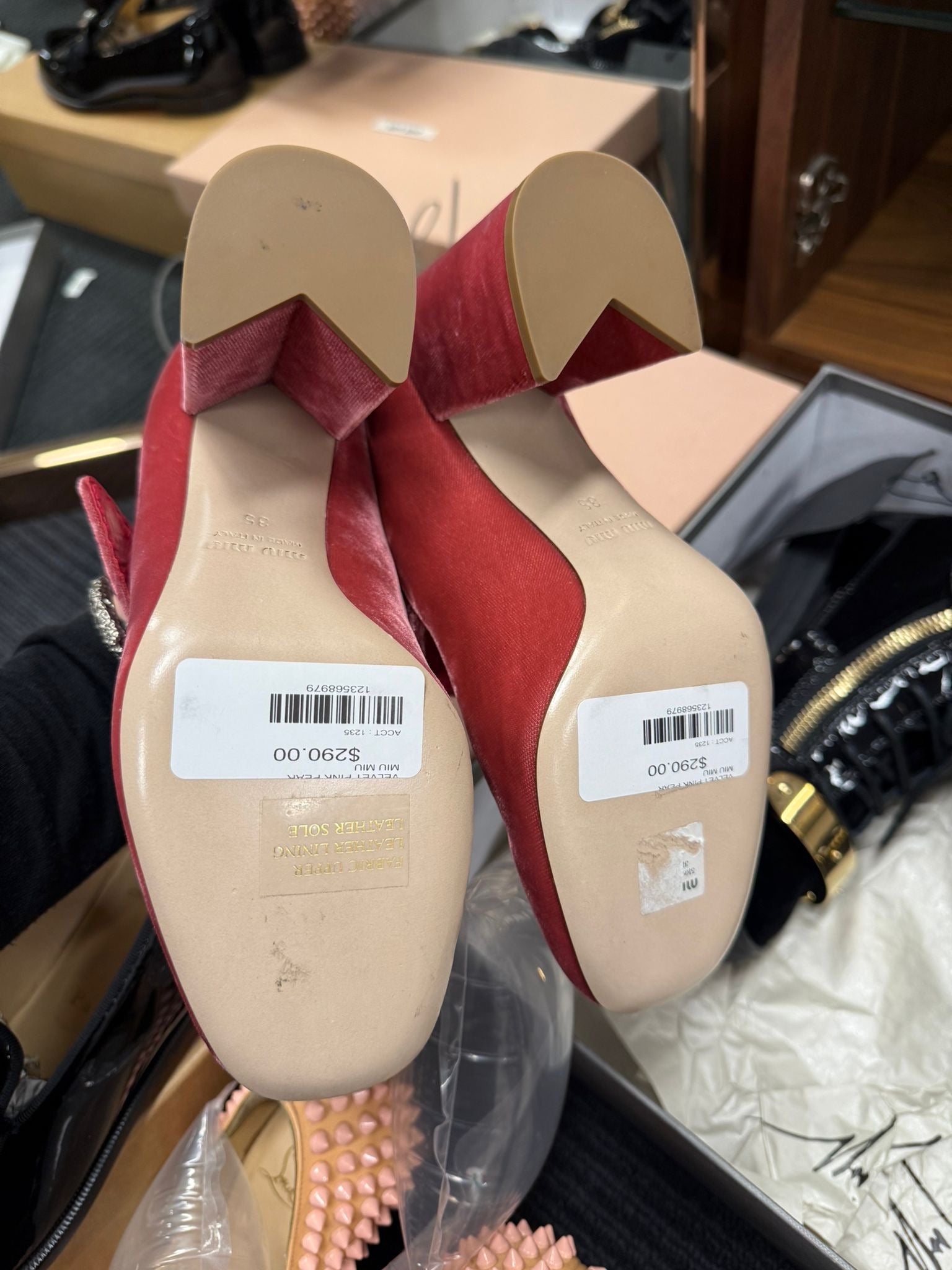 MIU MIU VELEVET PINK PEARL PUMP SIZE 35