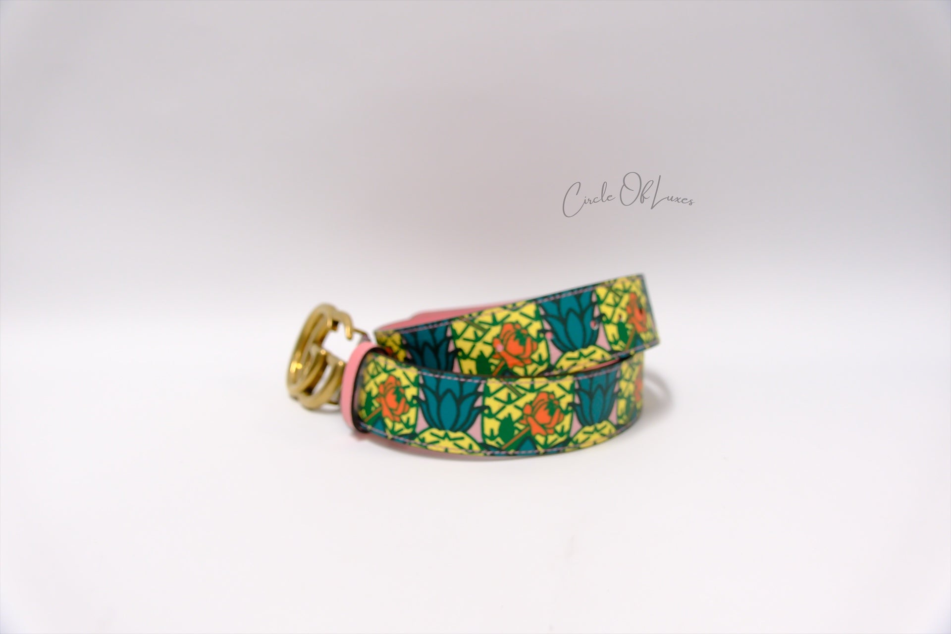 GUCCI BELT CANVAS PINEAPPLE PINK MULTI COLOUR SIZE 80