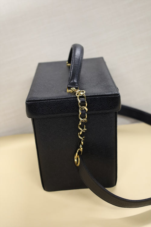 CHANEL BLACK VANITY WITH CHAIN VINTAGE CAVIAR GOLD HW