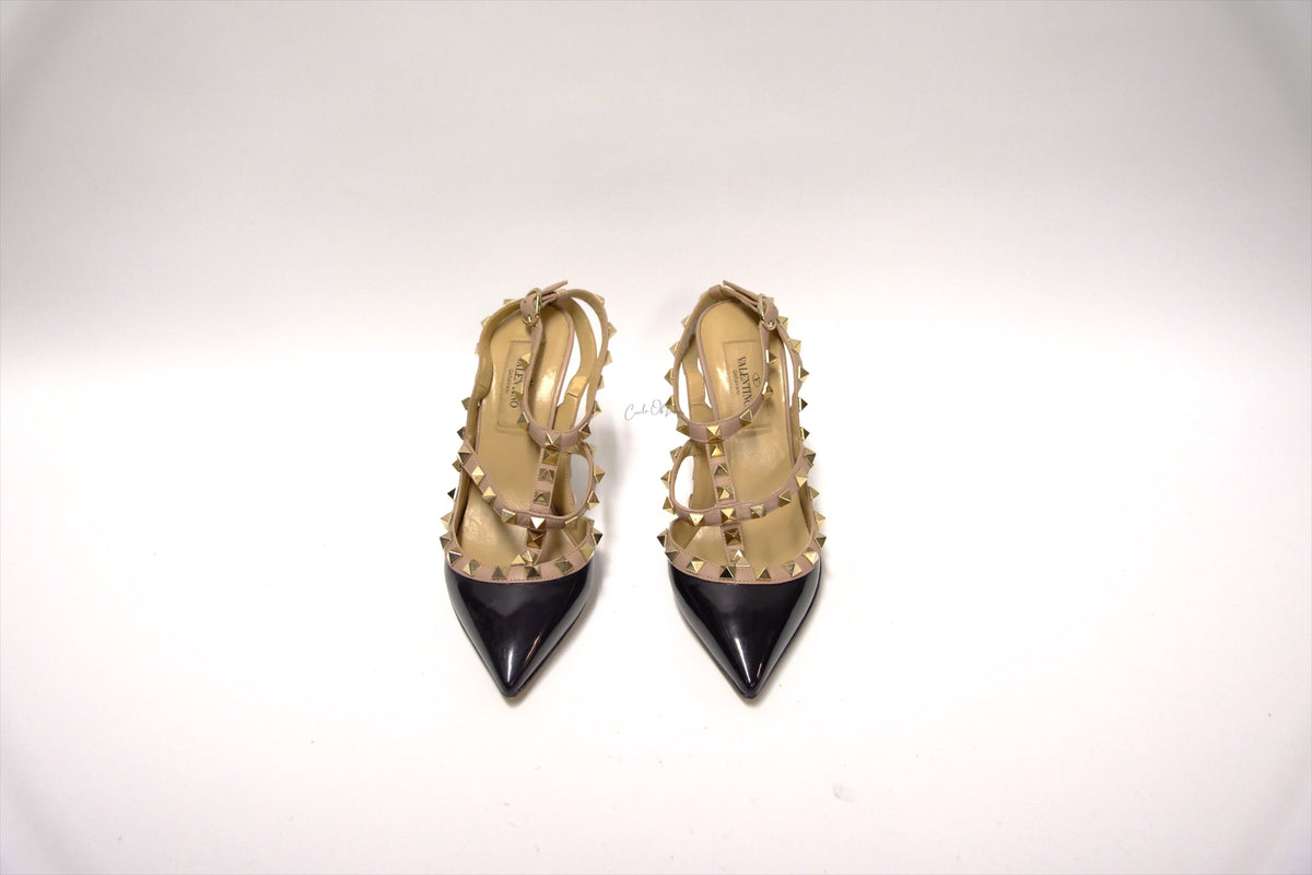 VALENTINO GARAVANI ROCKSTUD CAGED ANKLE STRAP PUMP  SIZE 35