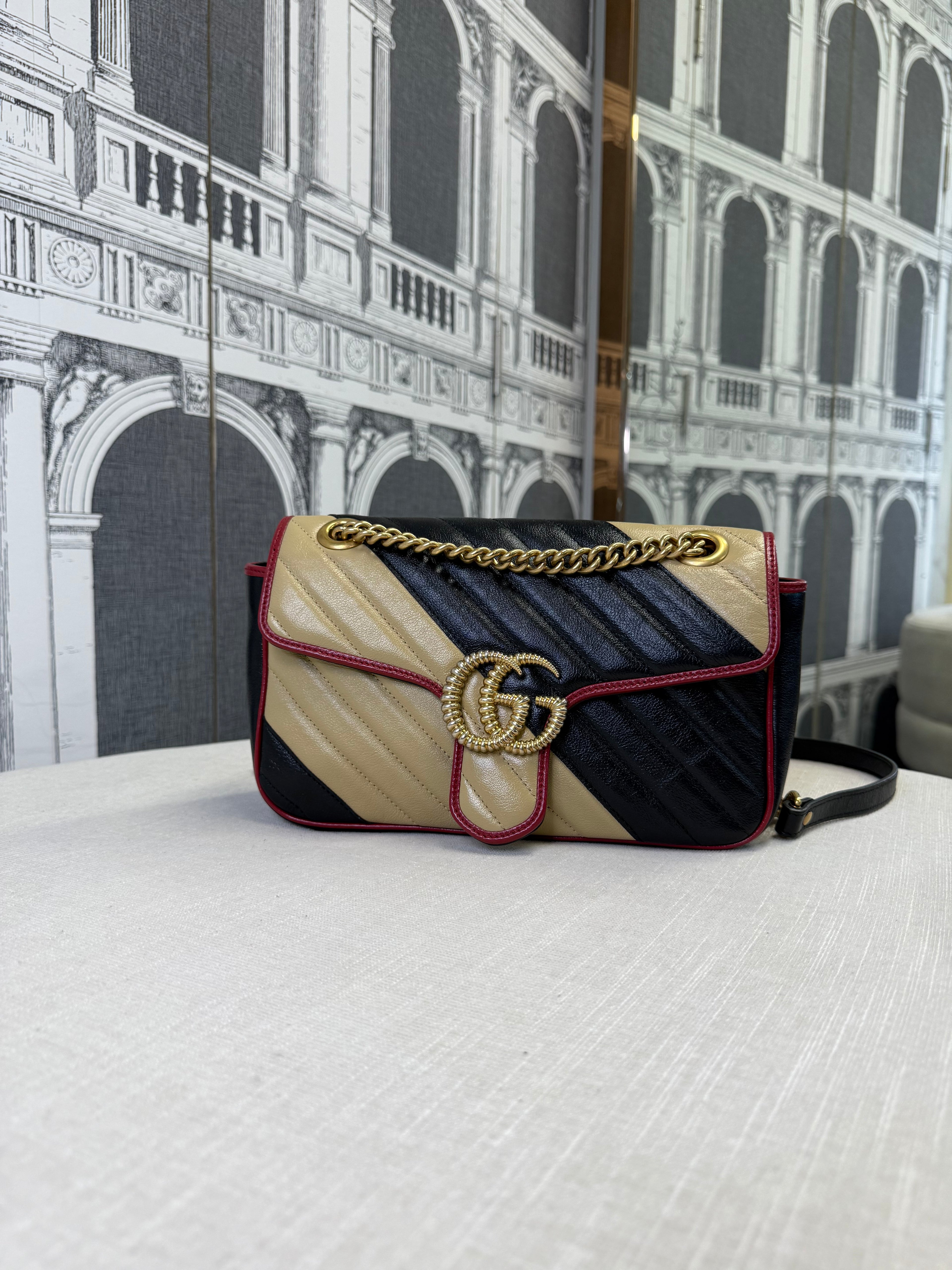 GUCCI SMALL MARMONT COLOUR BLOCK LEATHER   GHW