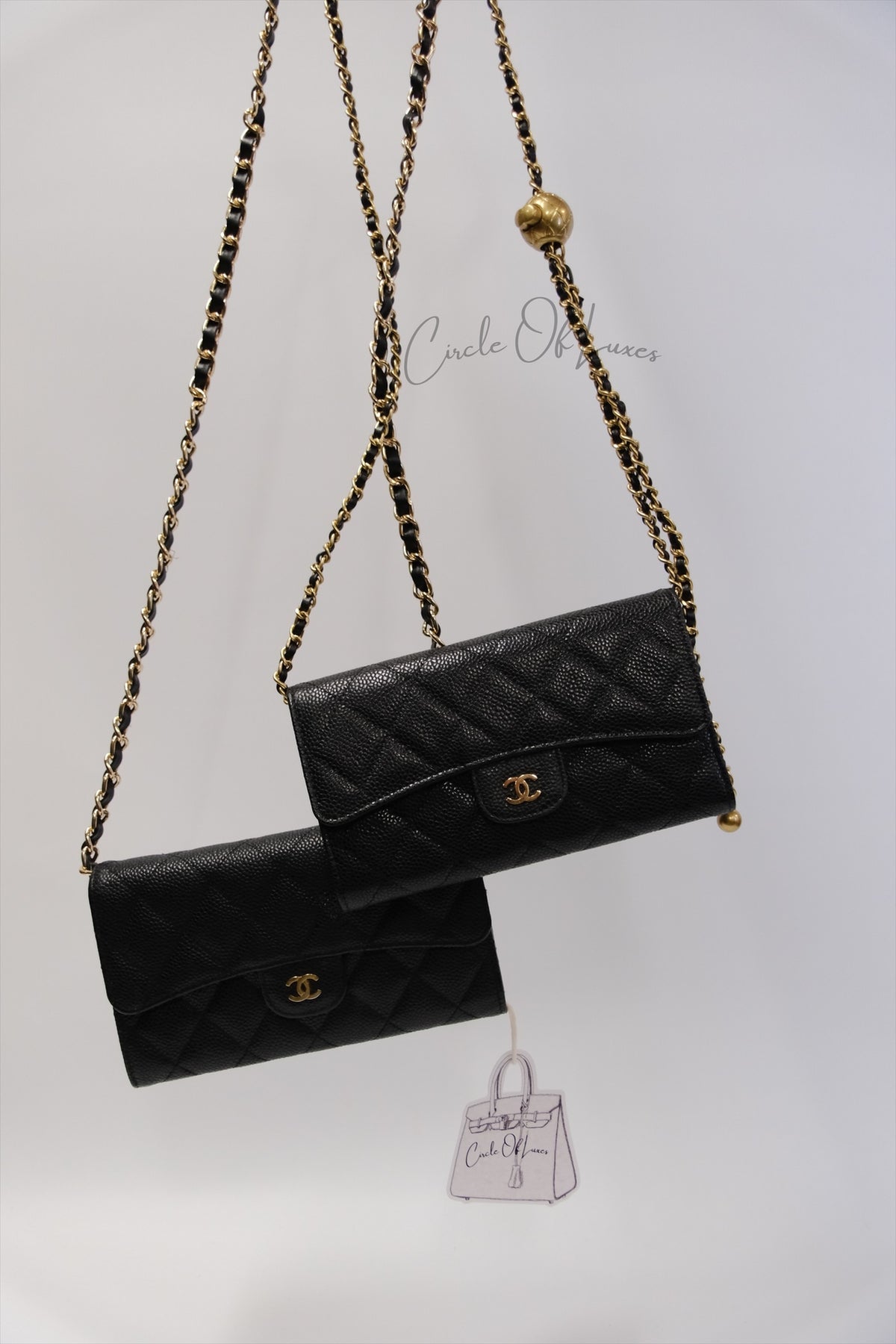 CHANEL TRIFOLD LONG WALLET BLACK CAVIAR GHW