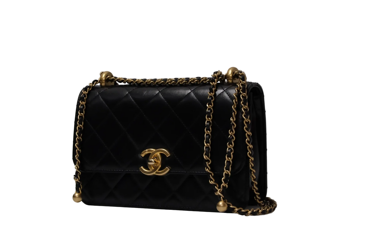 CHANEL GOLD CRUSH FLAP BAG BLACK CALFSKIN GHW