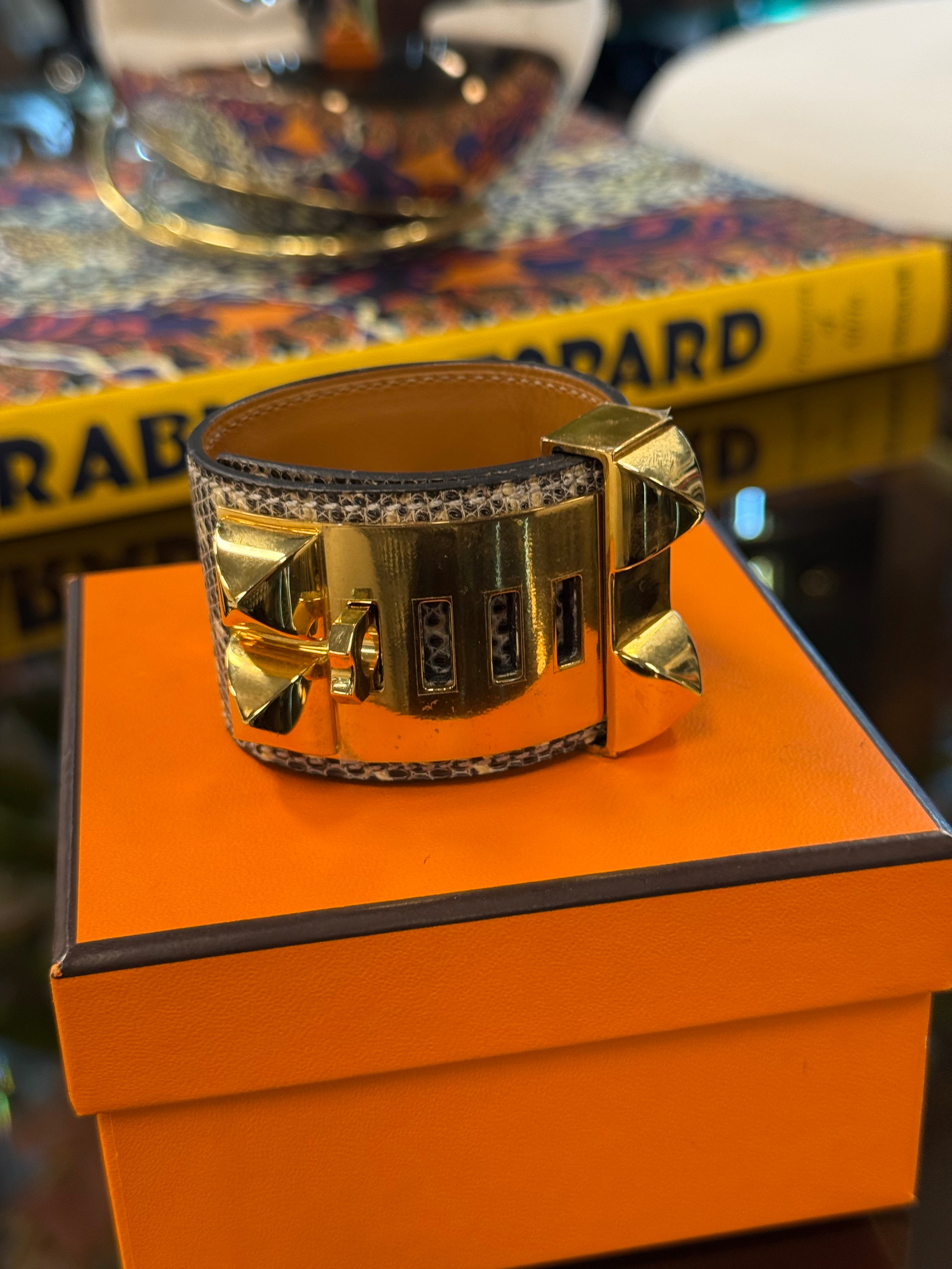 HERMES CDC LIZARD BRACLET GHW STAMP Y SIZE T3