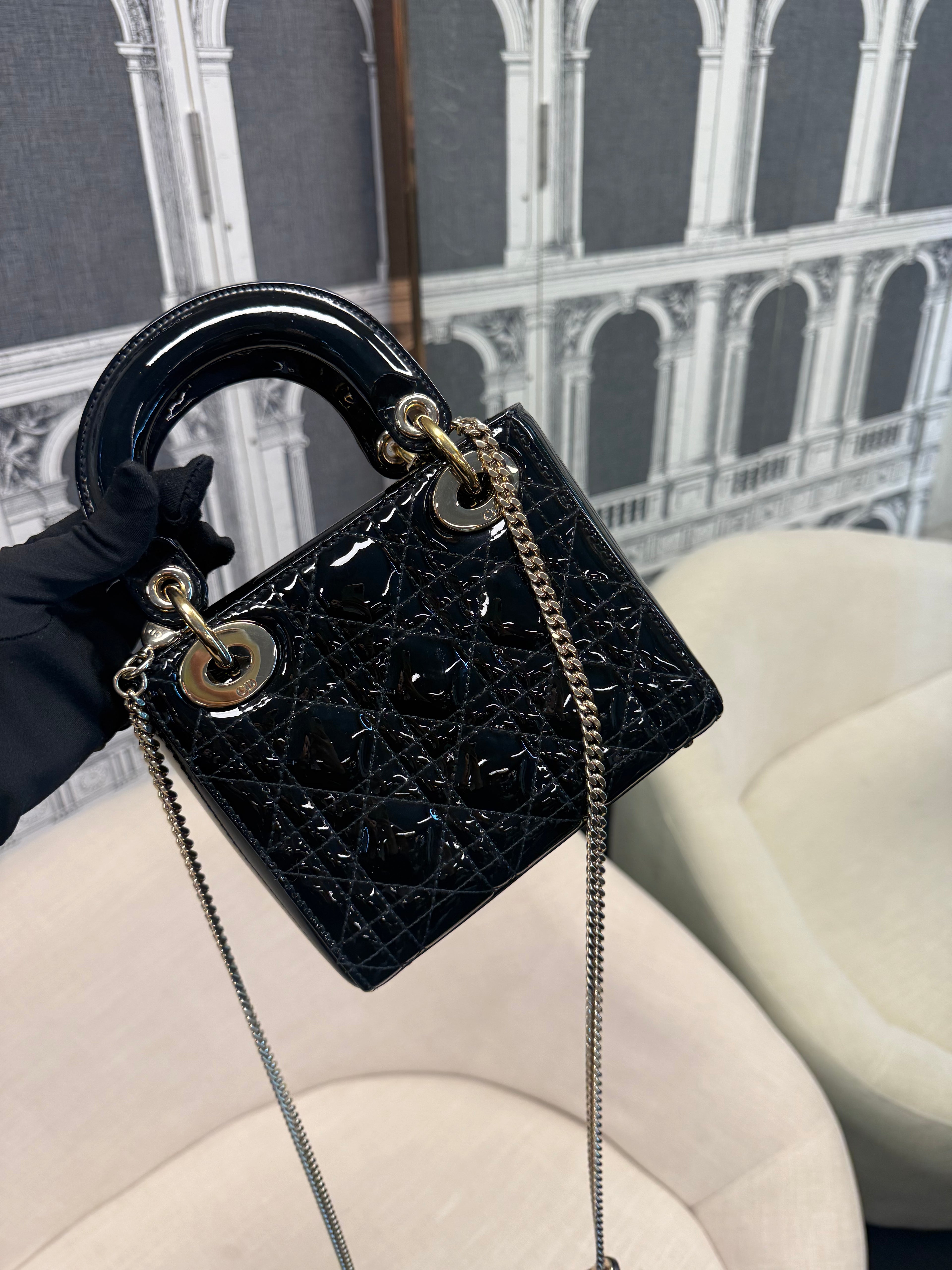 LADY DIOR MINI BLACK PATTERN GHW