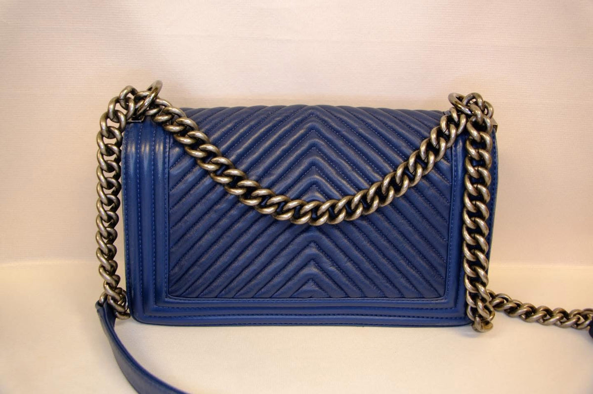 CHANEL BOY MEDIUM BLUE CALFSKIN RHW