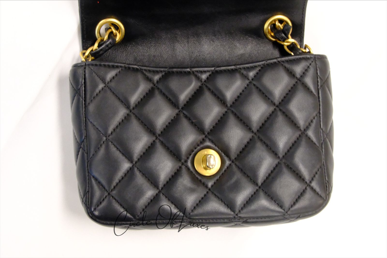 CHANEL 23C BLACK MINI SQUARE LAMSKIN CHARM COIN
