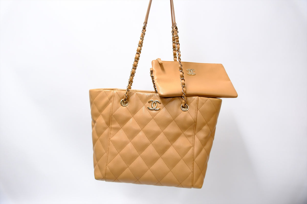 CHANEL DARK BEIGE SMALL TOTE CAVIAR GHW
