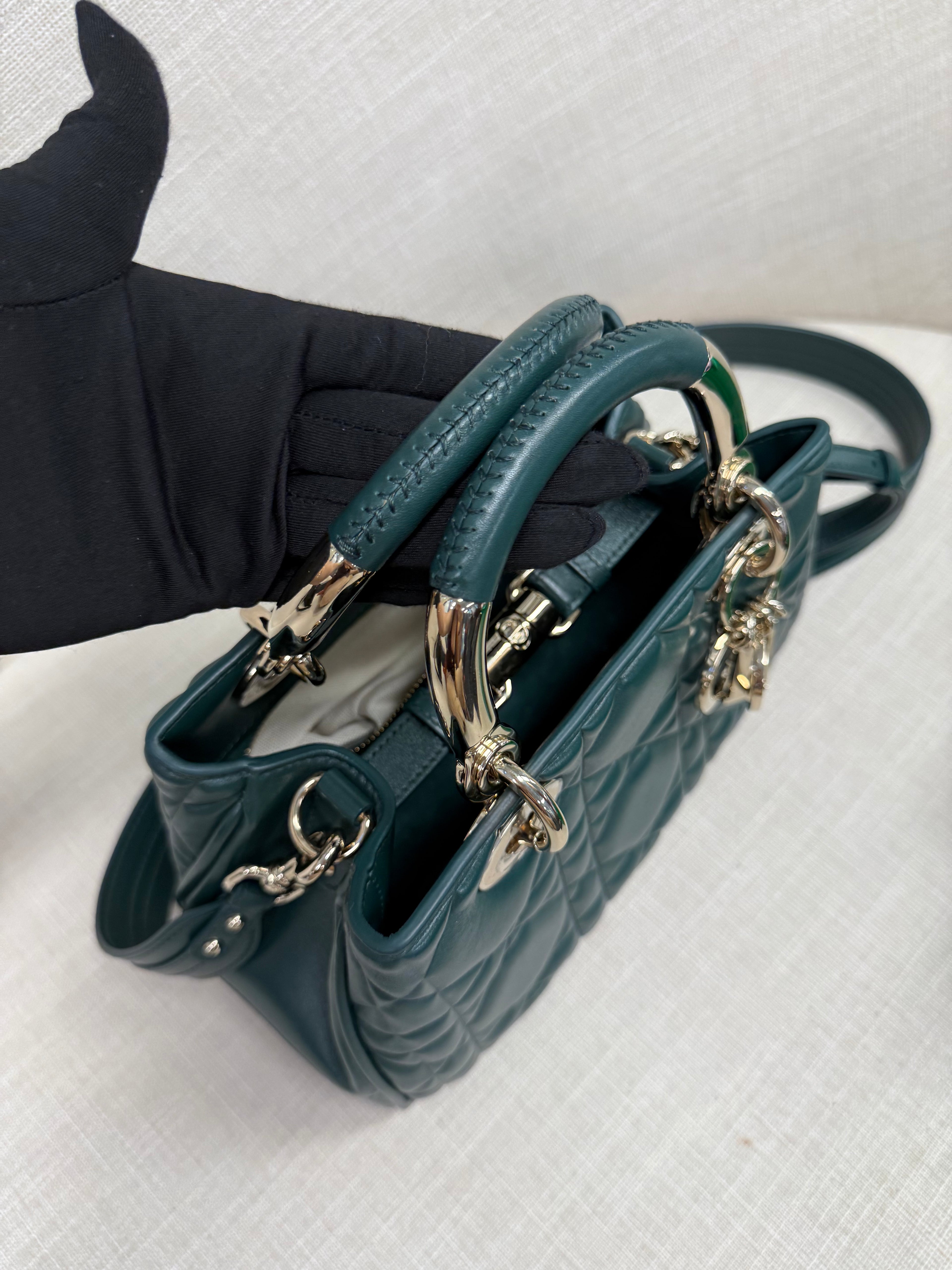 DIOR LADY 95.22 BAG CANNAGE  SMALL DARK GREEN