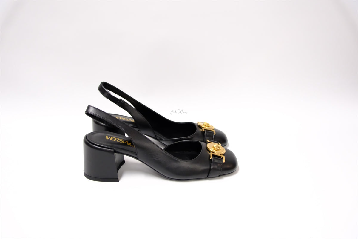 VERSACE MEDUSA SLING BACK PUMPS BLACK 35