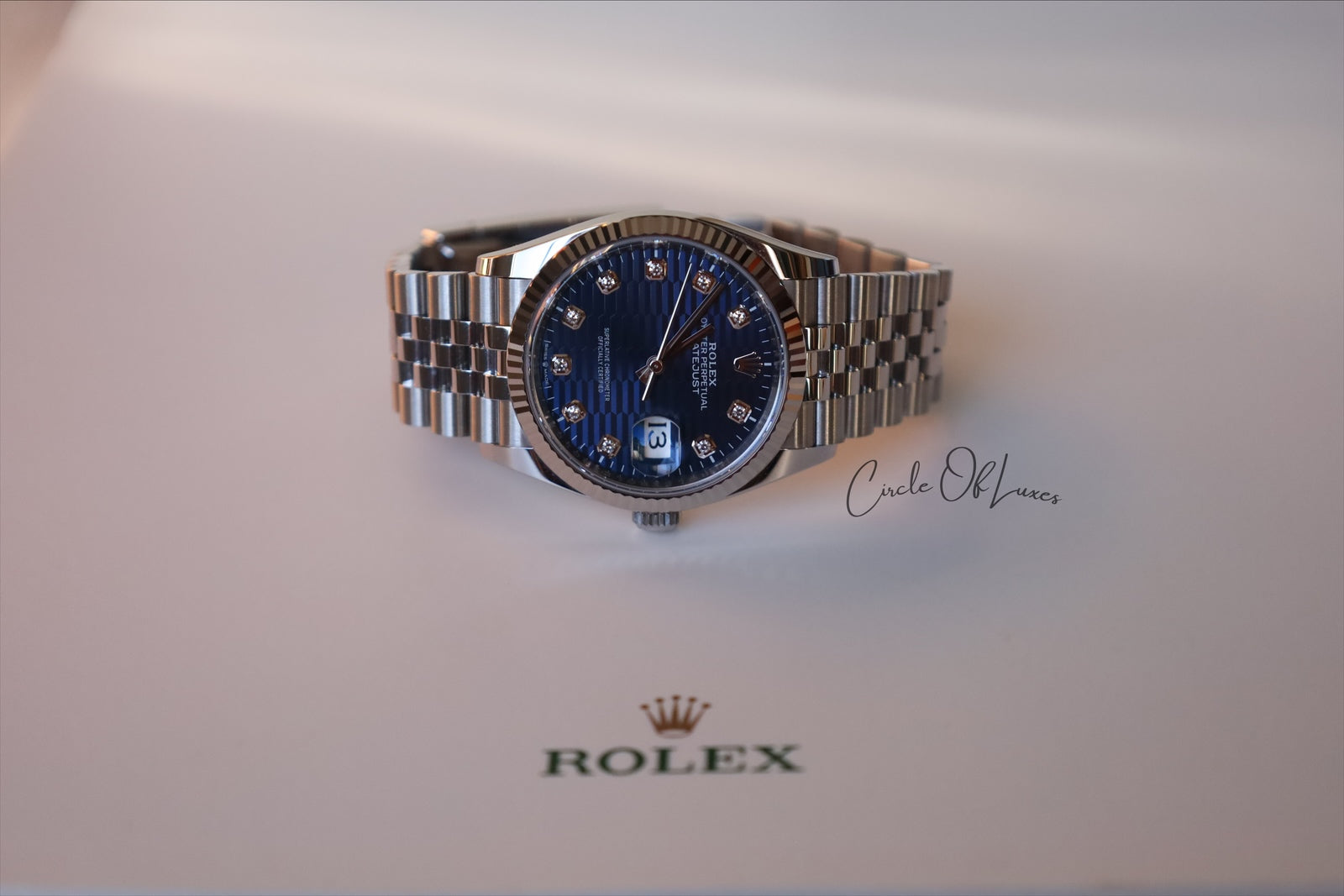 ROLEX DATE JUST 36 OYSTER STEEL BLUE FLUTED MOTIF DIAL