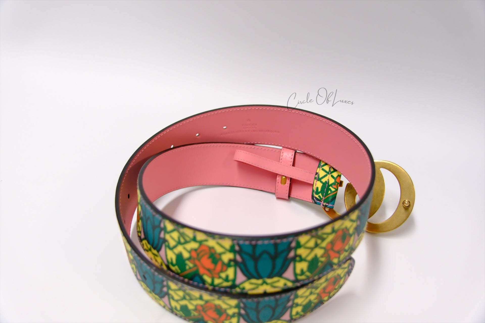GUCCI BELT CANVAS PINEAPPLE PINK MULTI COLOUR SIZE 80