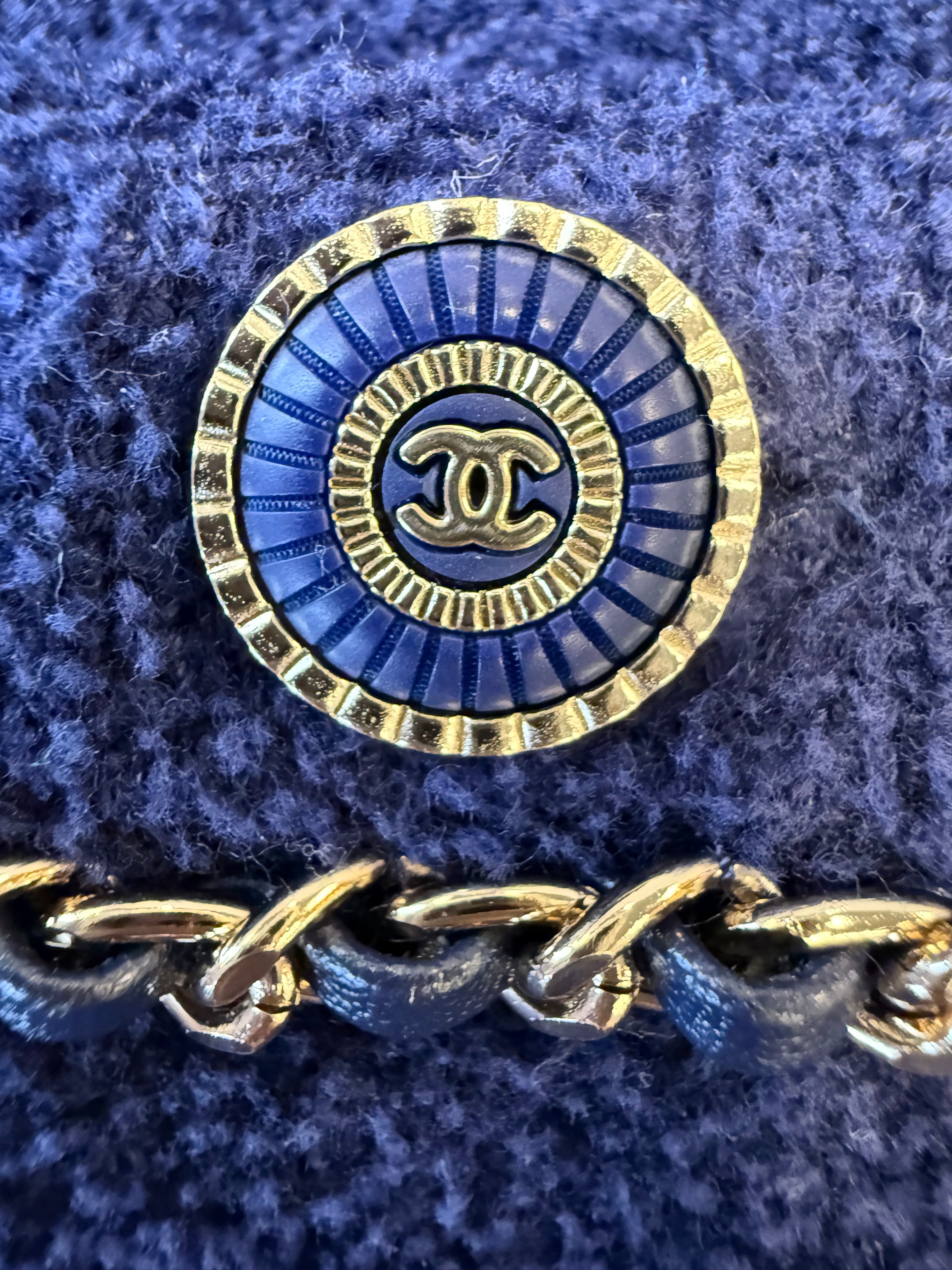 CHANEL COCO BUTTON JACKET COTTON NAVY GHW