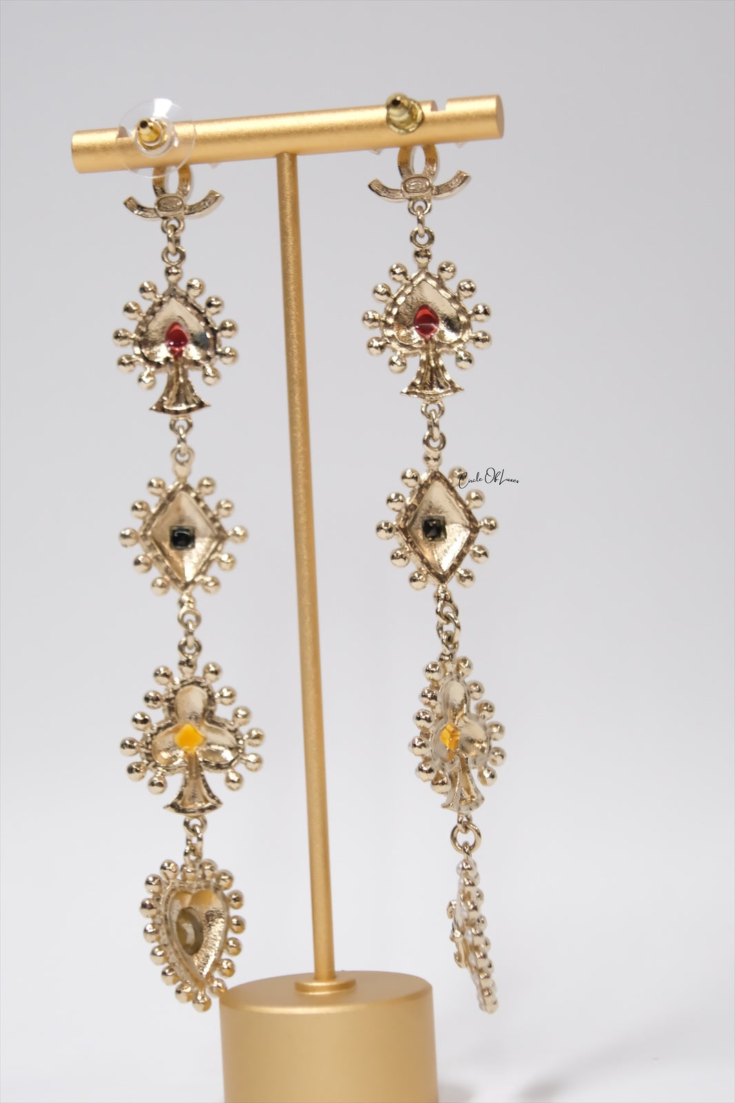 CHANEL SPADE MUTIL MOTIF LONG DROP EARRING