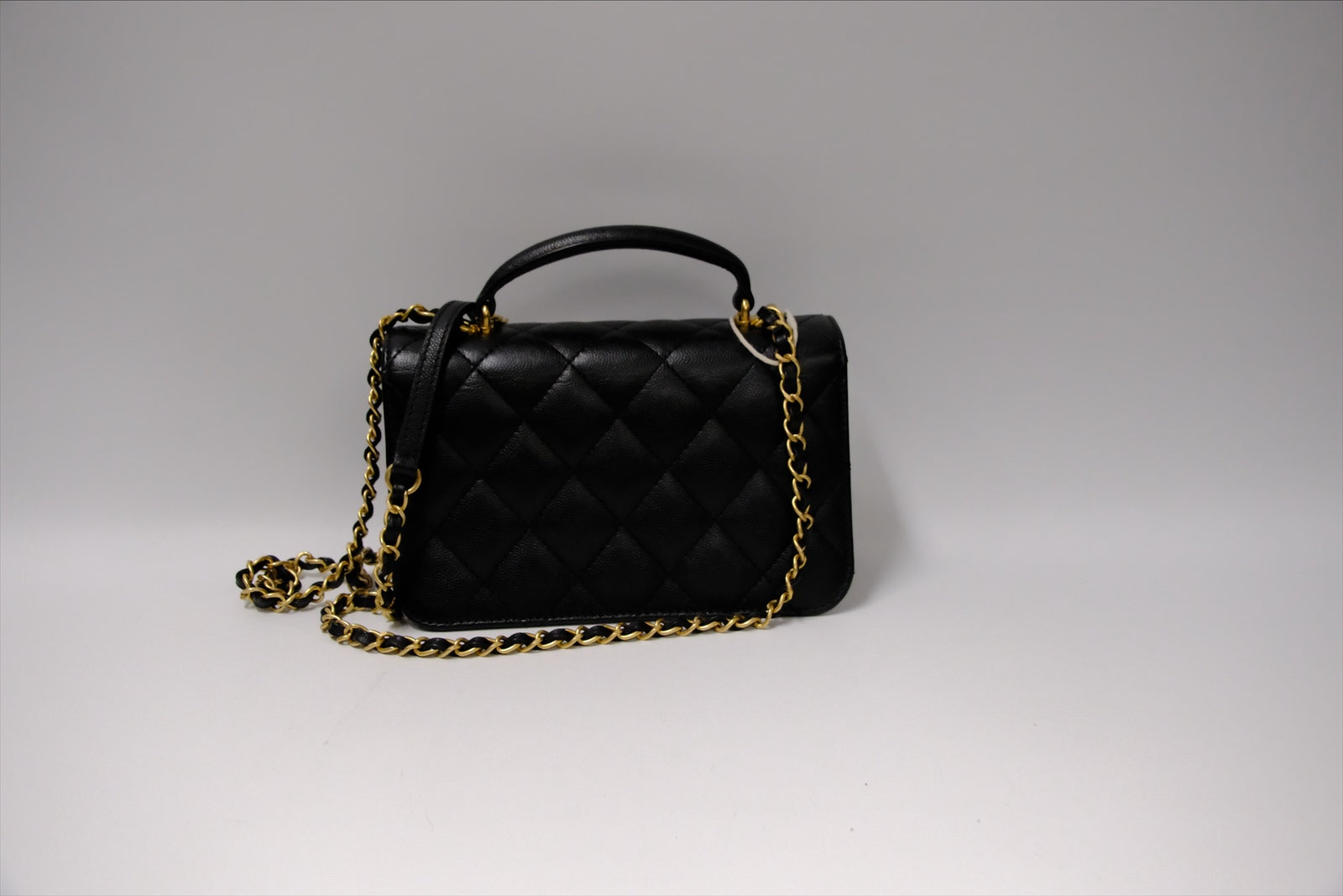 CHANEL SMALL PERFECT FIT FLAP BLACK SHINY CALFSKIN BRUSHED GOLD HARDWARE