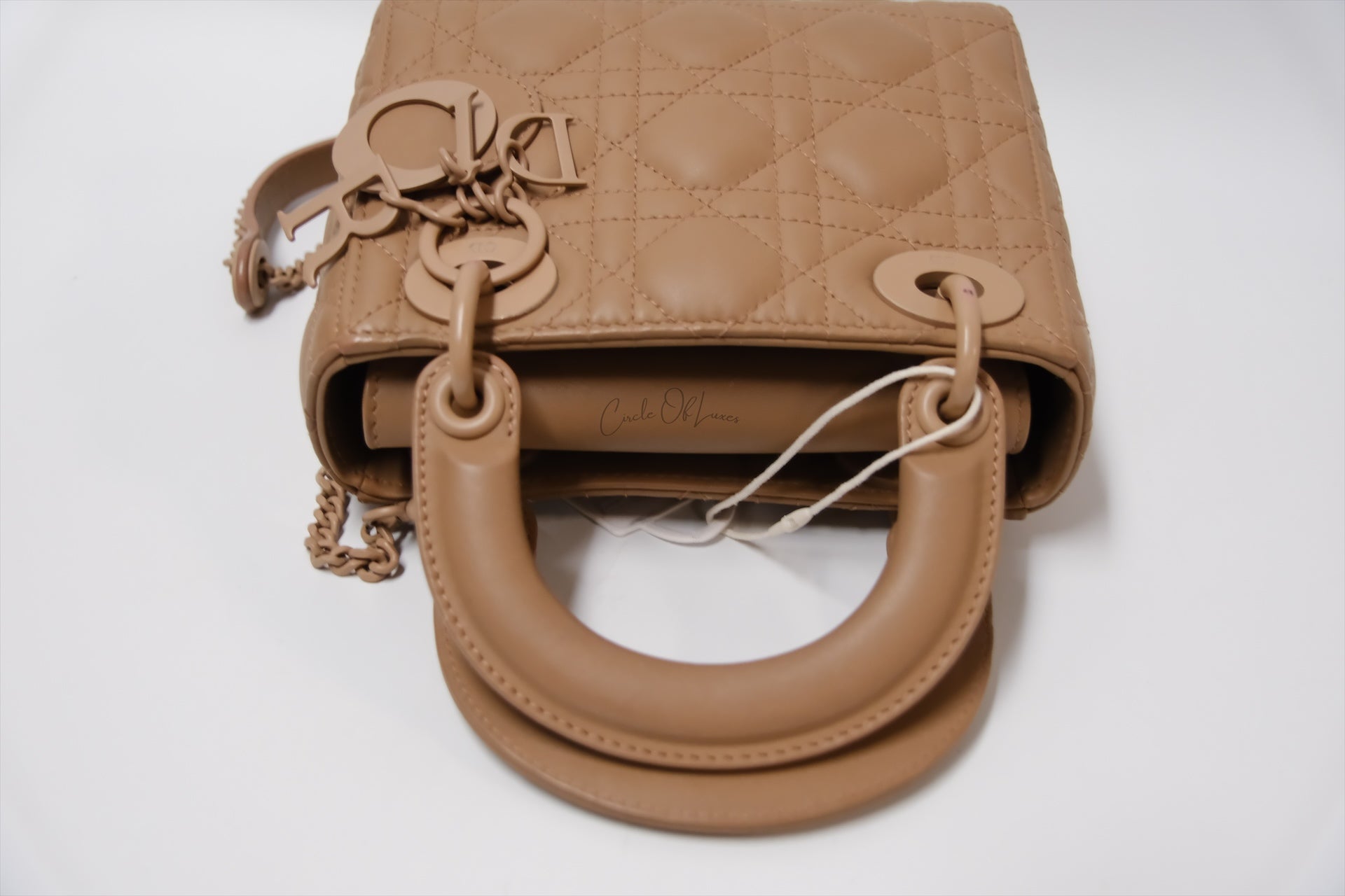 CHRISTIAN DIOR ULTRA MATTE CALFSKIN CANNAGE MINI LADY DIOR LIGHT BEIGE