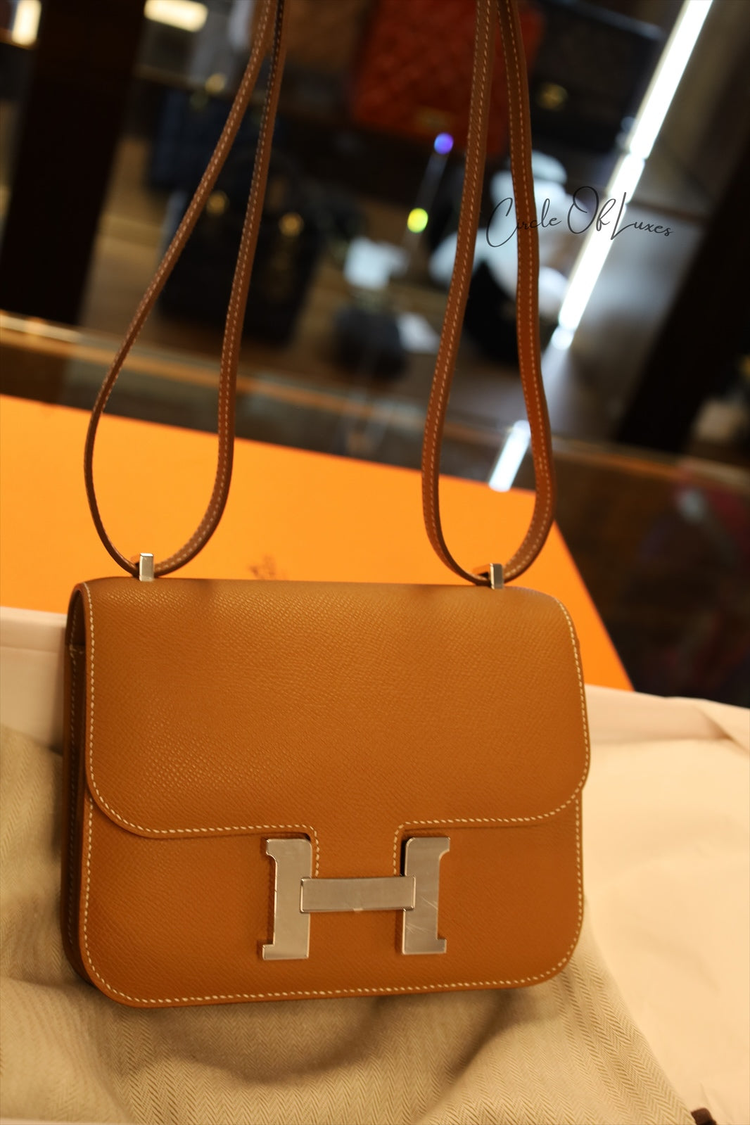 HERMES MINI CONSTANCE GOLD EPSOM PHW STAMP W
