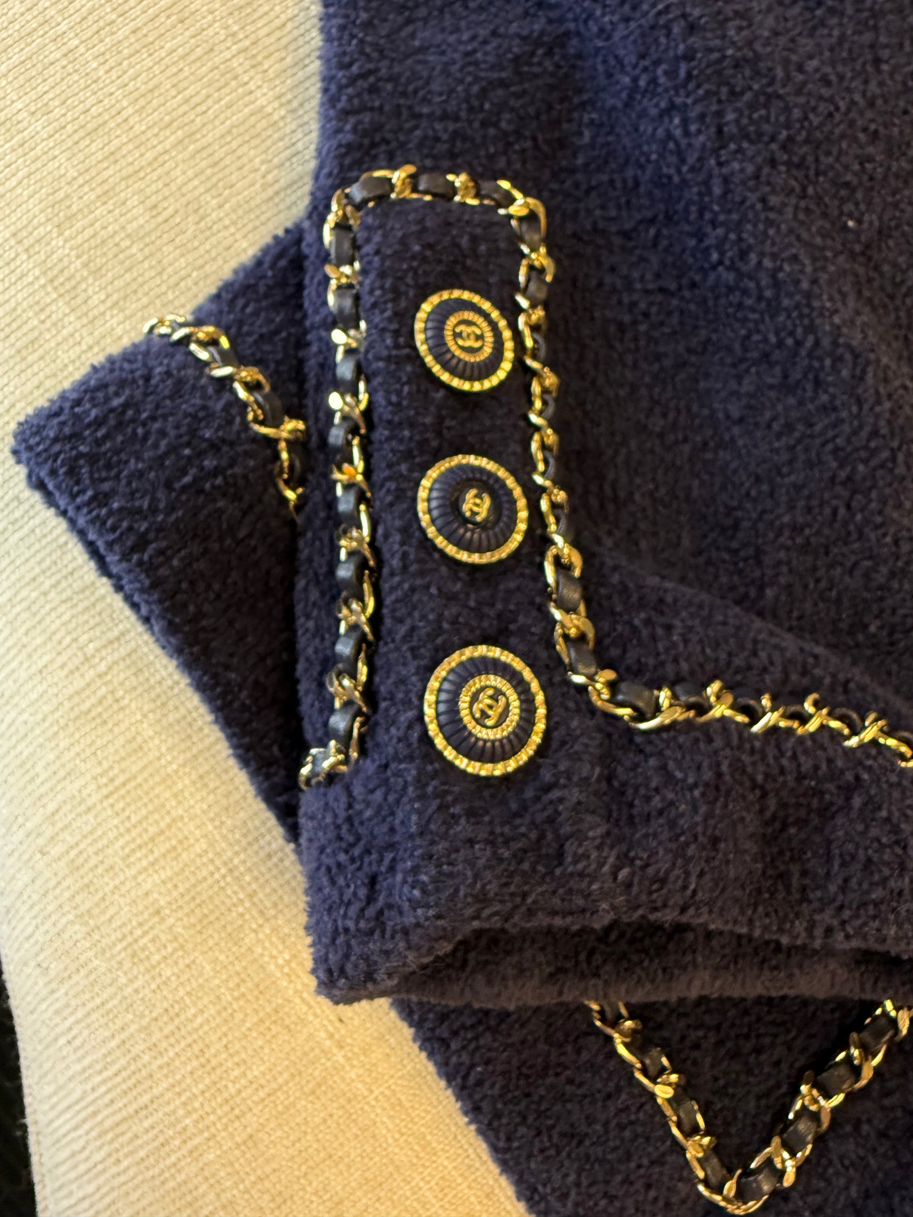 CHANEL COCO BUTTON JACKET COTTON NAVY GHW