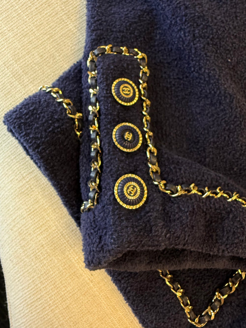 CHANEL COCO BUTTON JACKET COTTON NAVY GHW