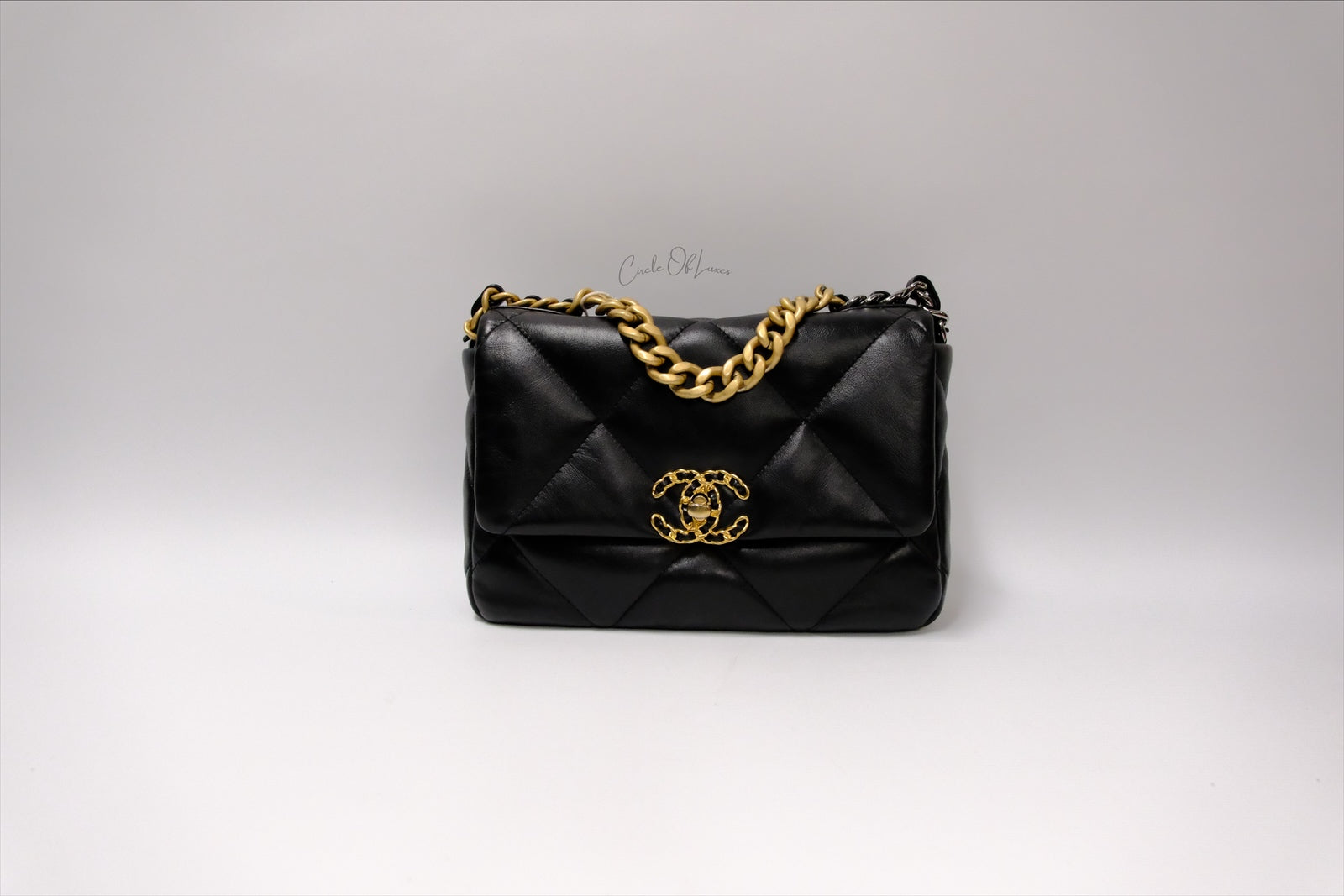 CHANEL C19 SMALL BLACK LAMSKIN