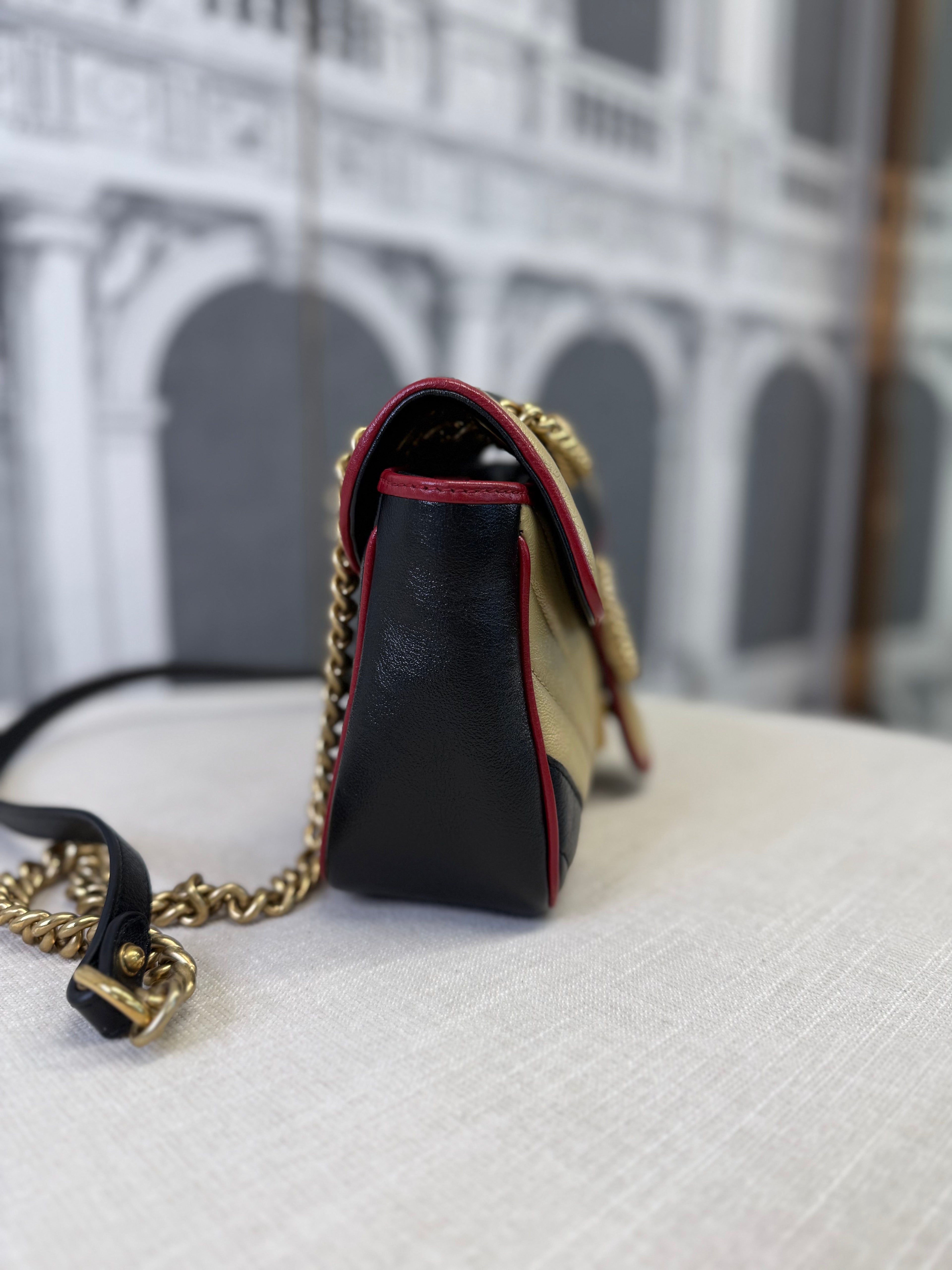 GUCCI SMALL MARMONT COLOUR BLOCK LEATHER   GHW