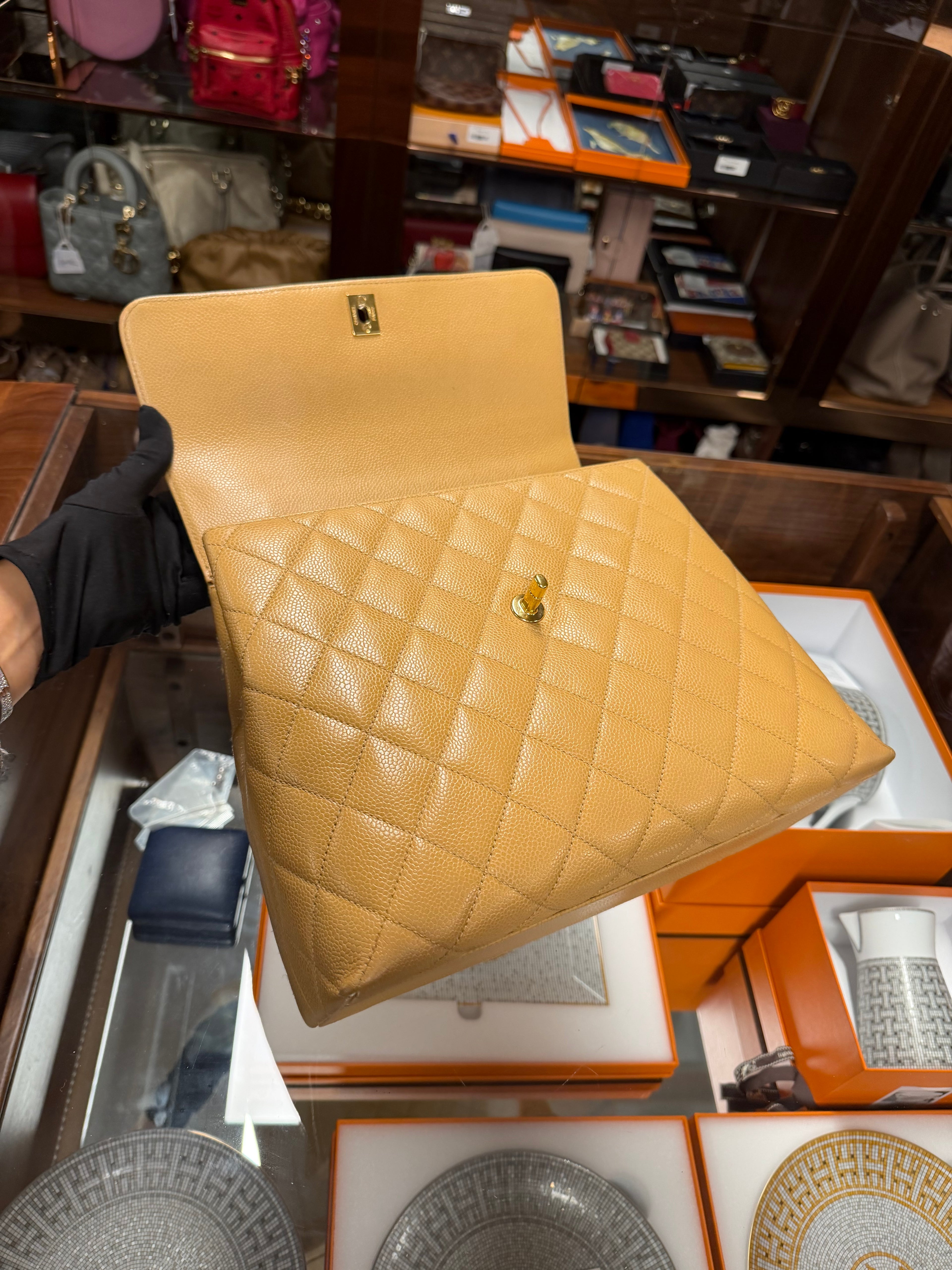 C C KELLY TOP HANDLE CAVIAR BEIGE GHW VINTAGE