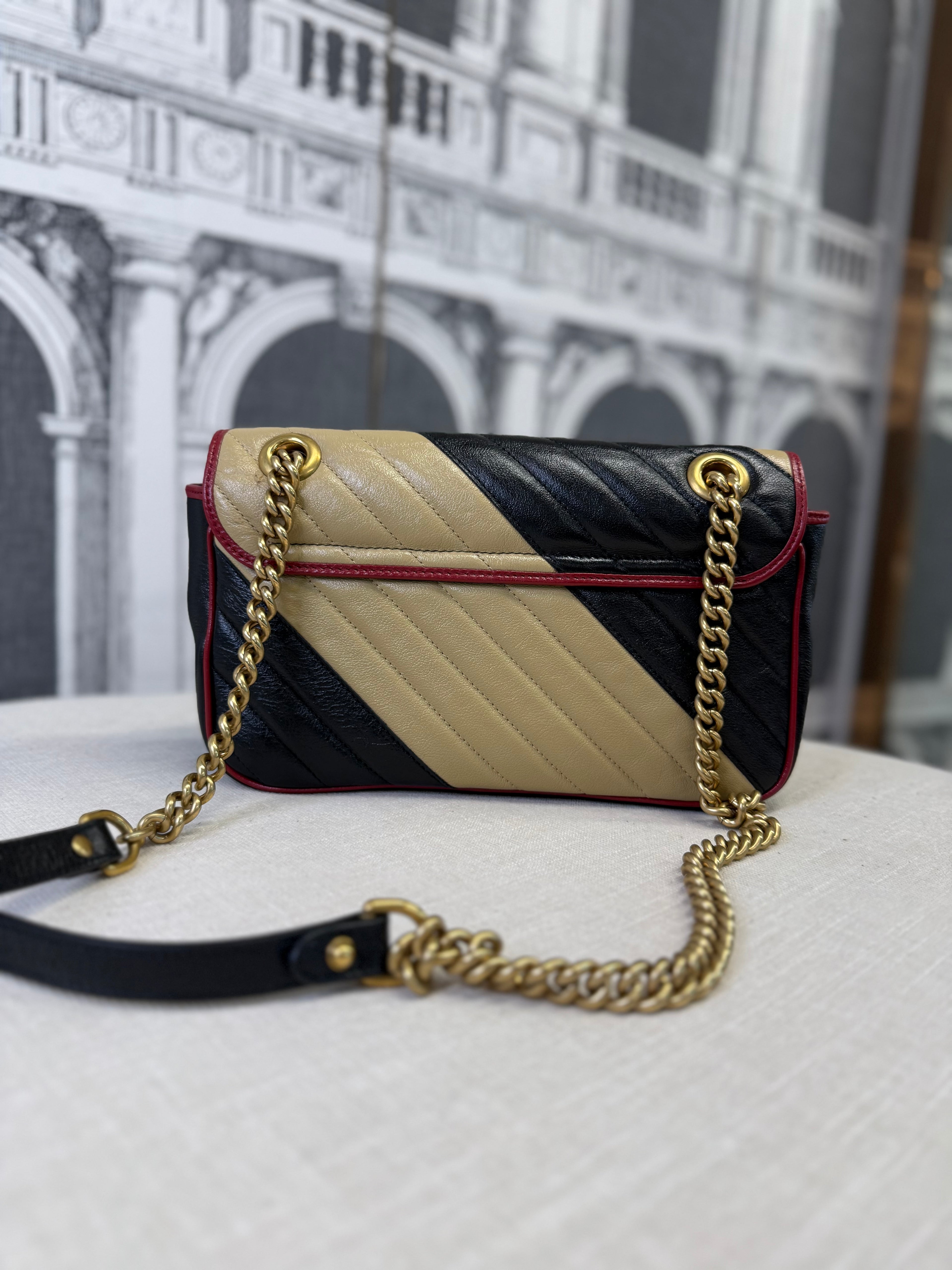 GUCCI SMALL MARMONT COLOUR BLOCK LEATHER   GHW
