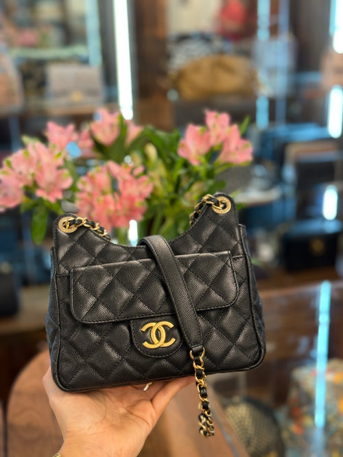 CHANEL SMALL HOBO  CROSSBODY CAVIAR  BLACK GHW