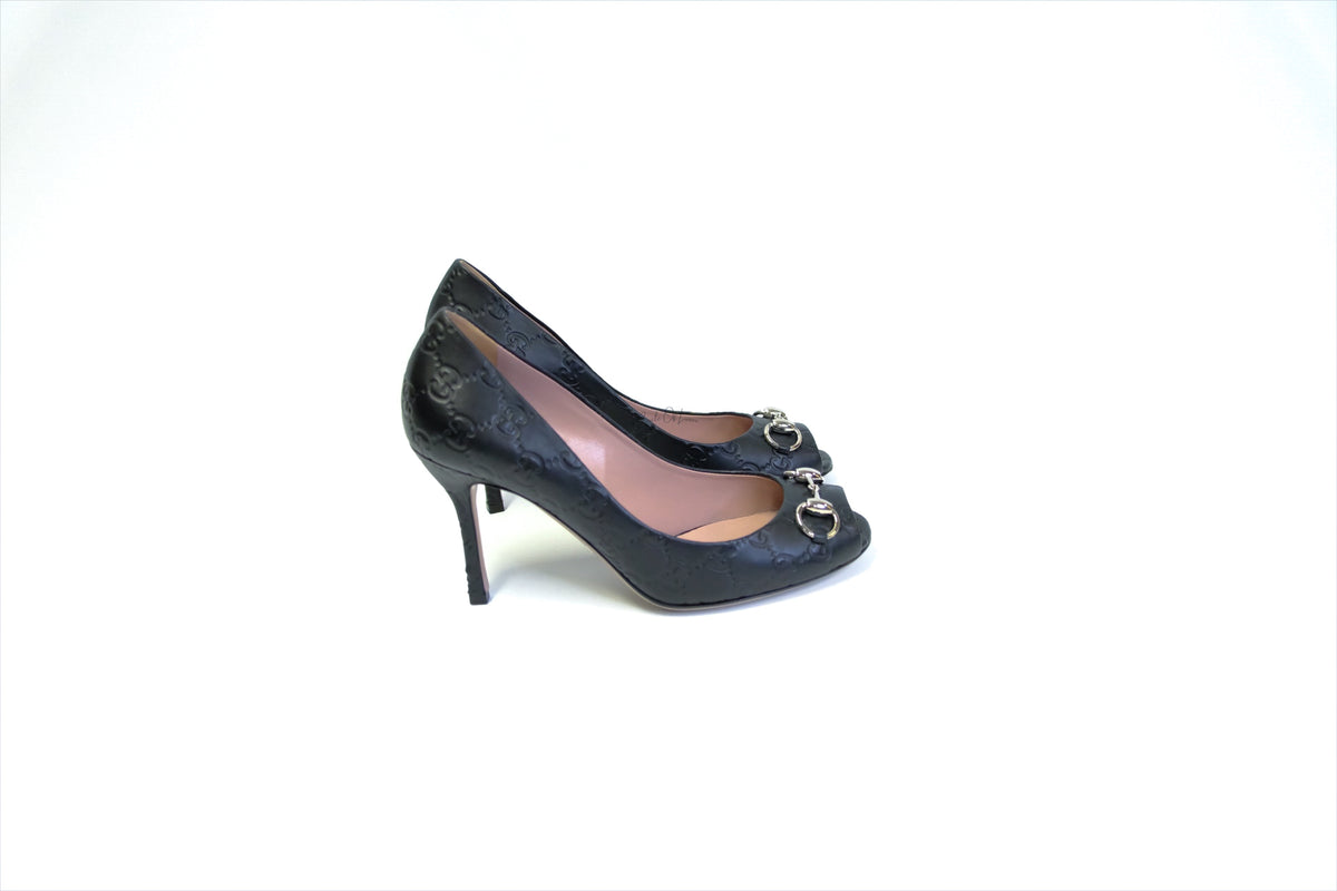 GUCCI GUCCISIMA GG PEEP TOE HORSEBIT PUMP SIZE 38