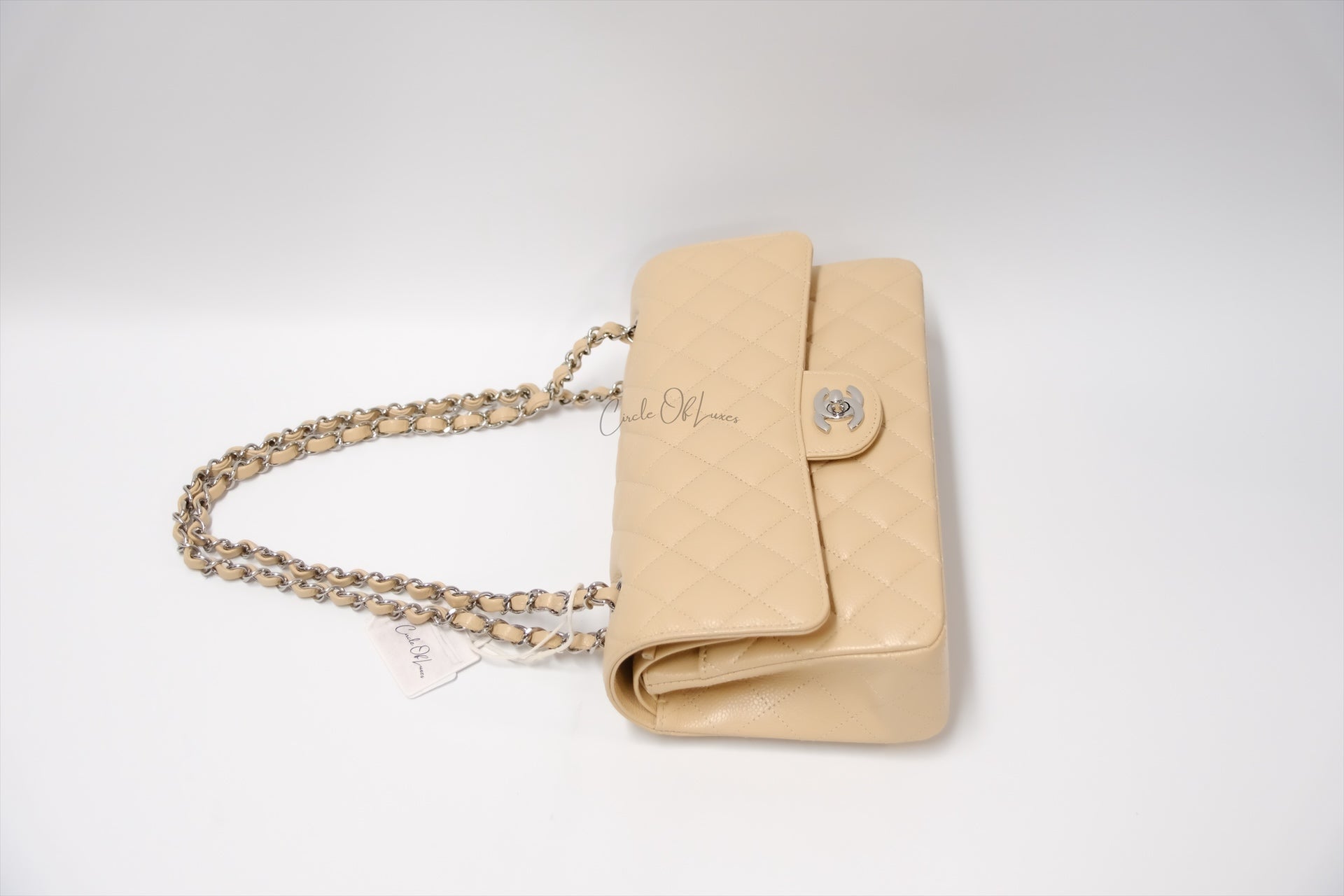 CHANEL CLASSIC MEDIUM LIGHT BEIGE CAVIAR SHW