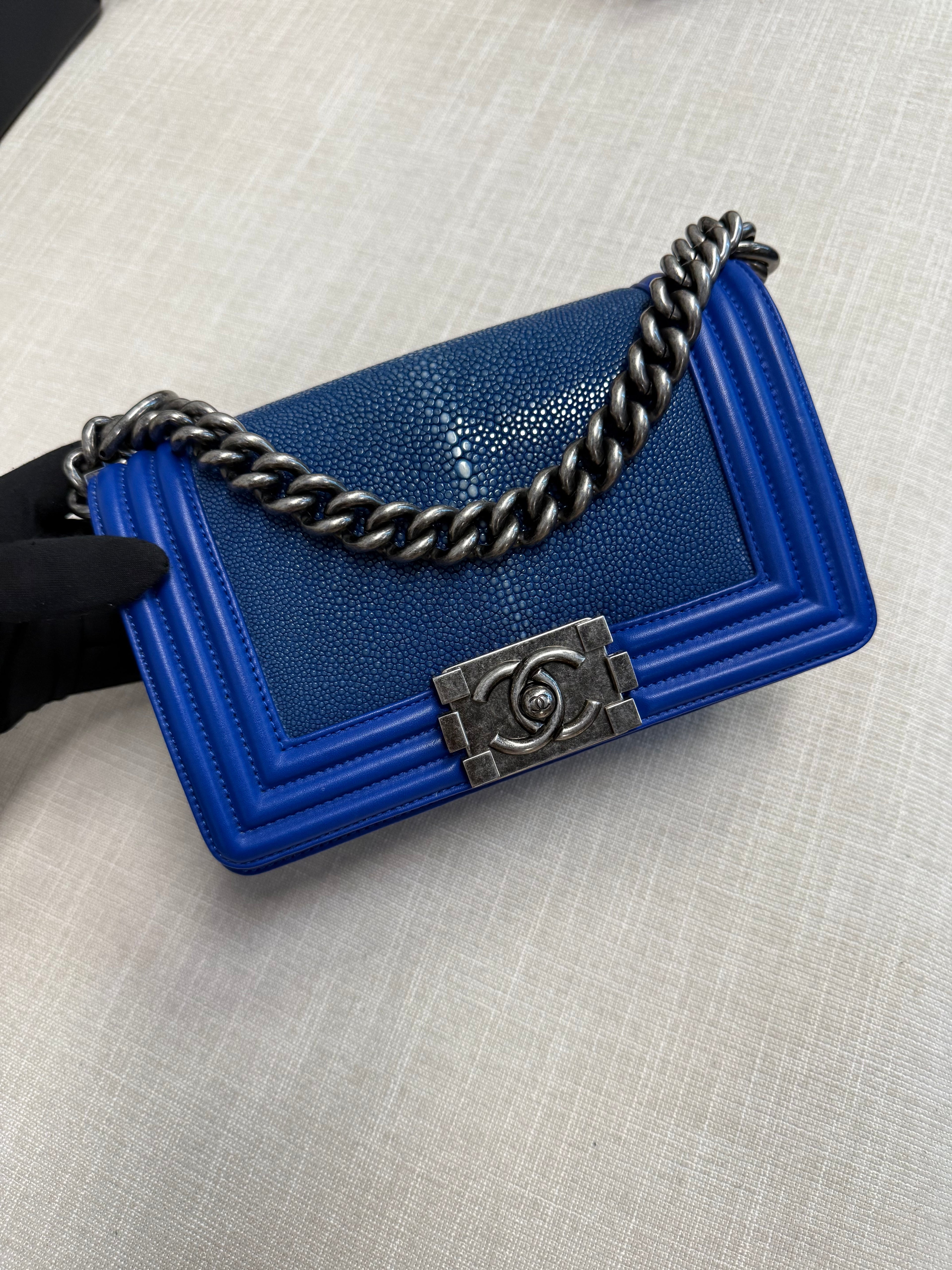 CHANEL SMALL BOY STINGRAY BLUE RHW